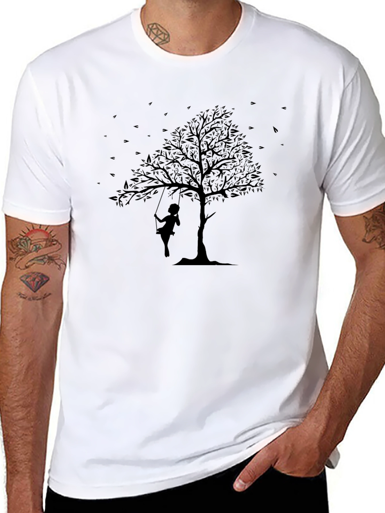 Silhouette Tree Swing Graphic Black T-Shirt