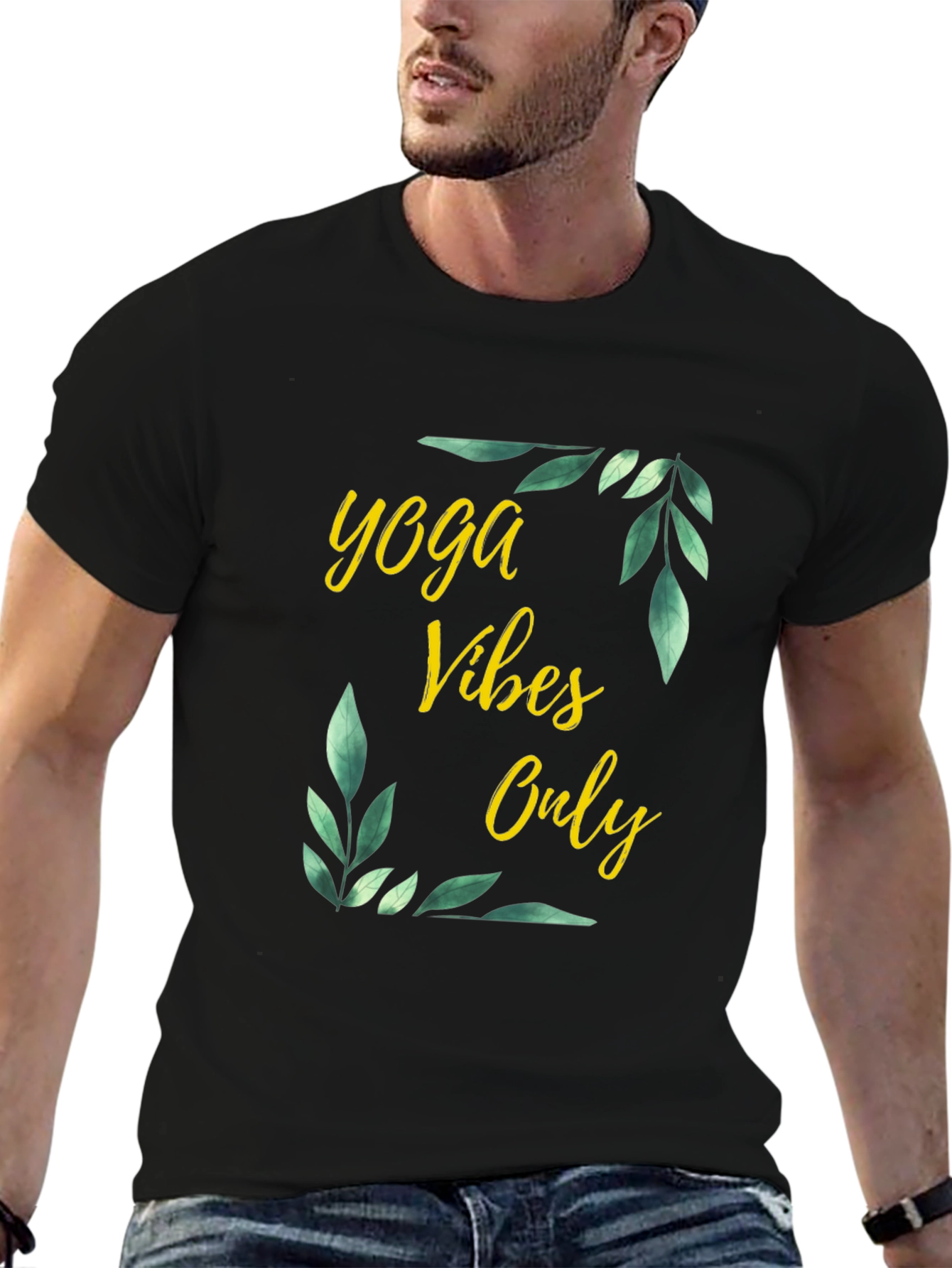 Yoga Vibes Only Graphic Tee - Black Cotton T-Shirt