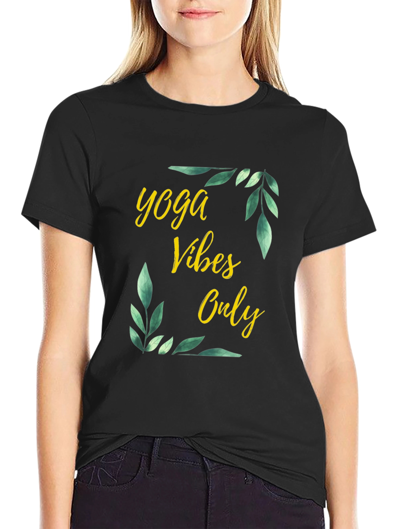 Yoga Vibes Only Graphic Tee - Black Cotton T-Shirt