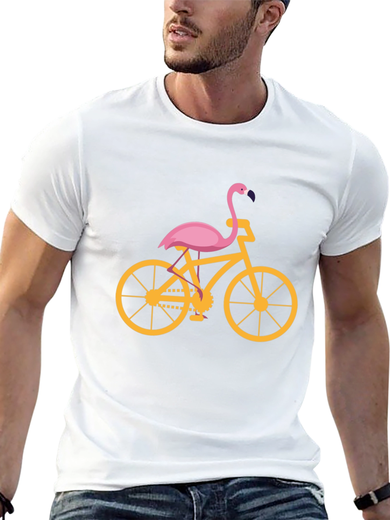 Flamingo Bicycle Graphic Tee - Black Cotton T-Shirt