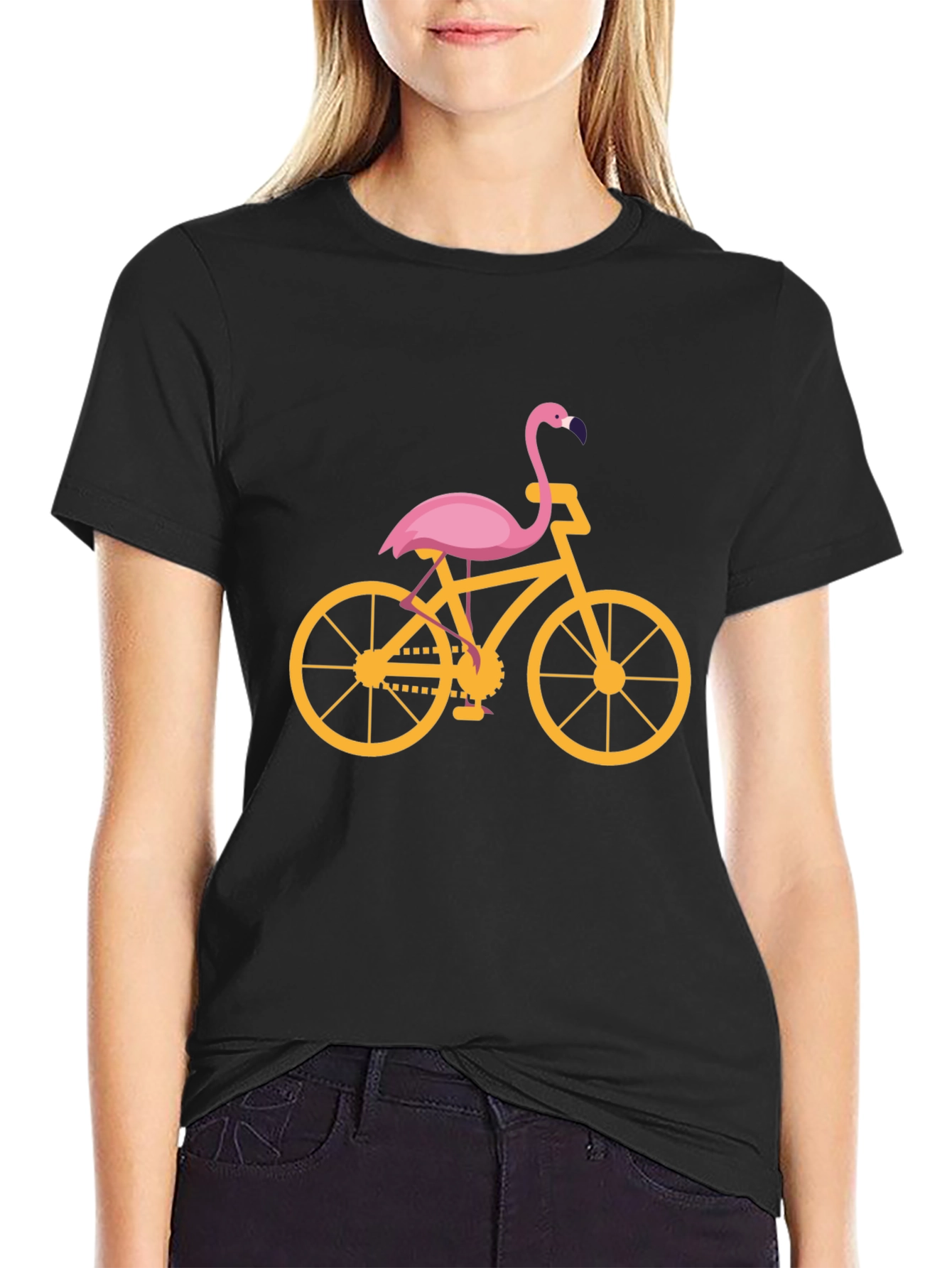 Flamingo Bicycle Graphic Tee - Black Cotton T-Shirt
