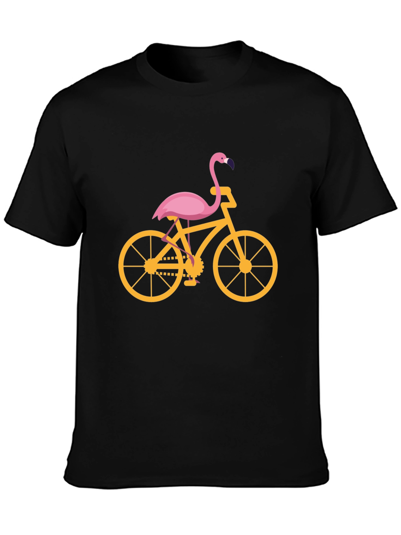 Flamingo Bicycle Graphic Tee - Black Cotton T-Shirt