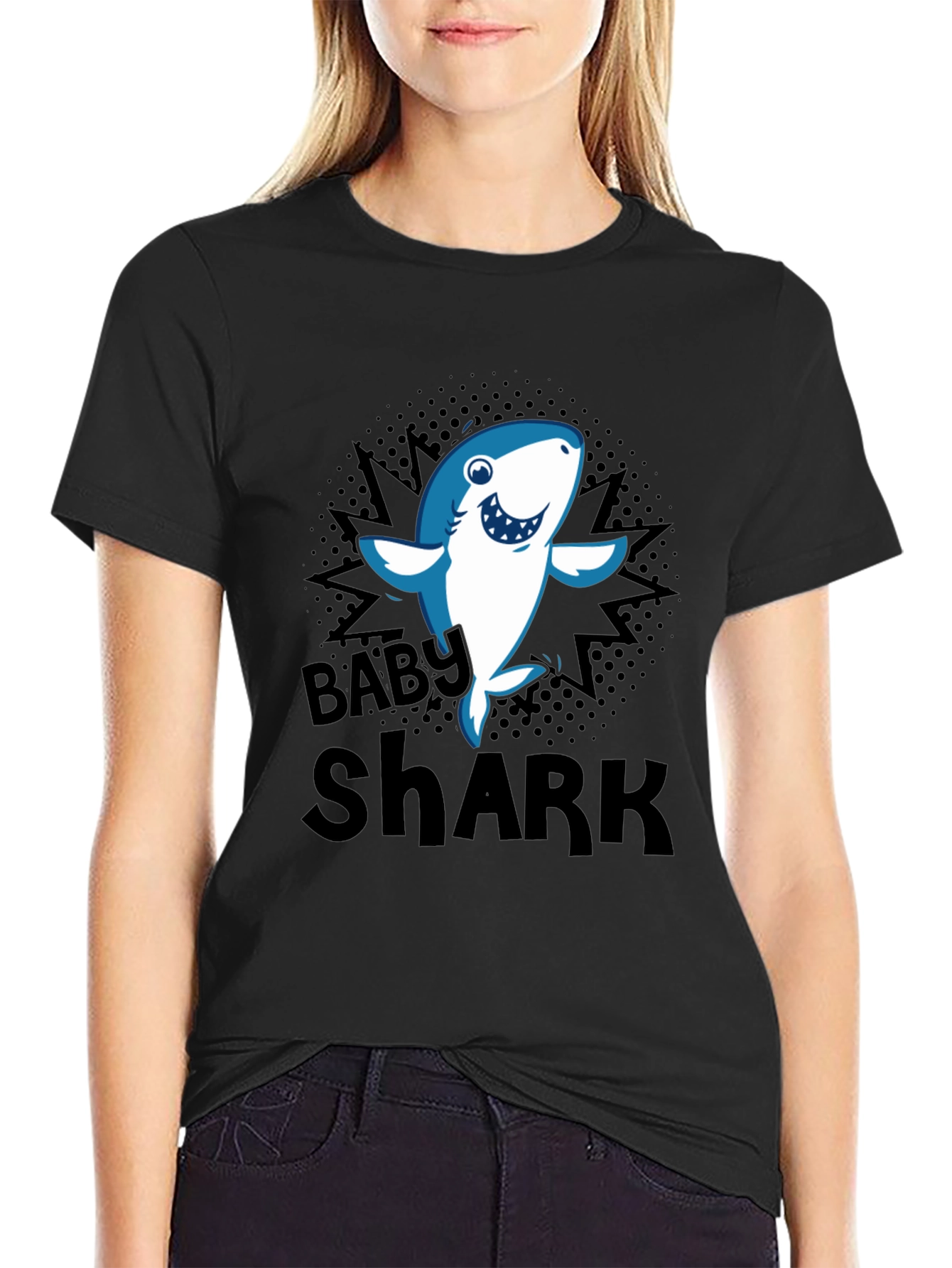 Baby Shark Graphic T-Shirt - Black Cotton Blend