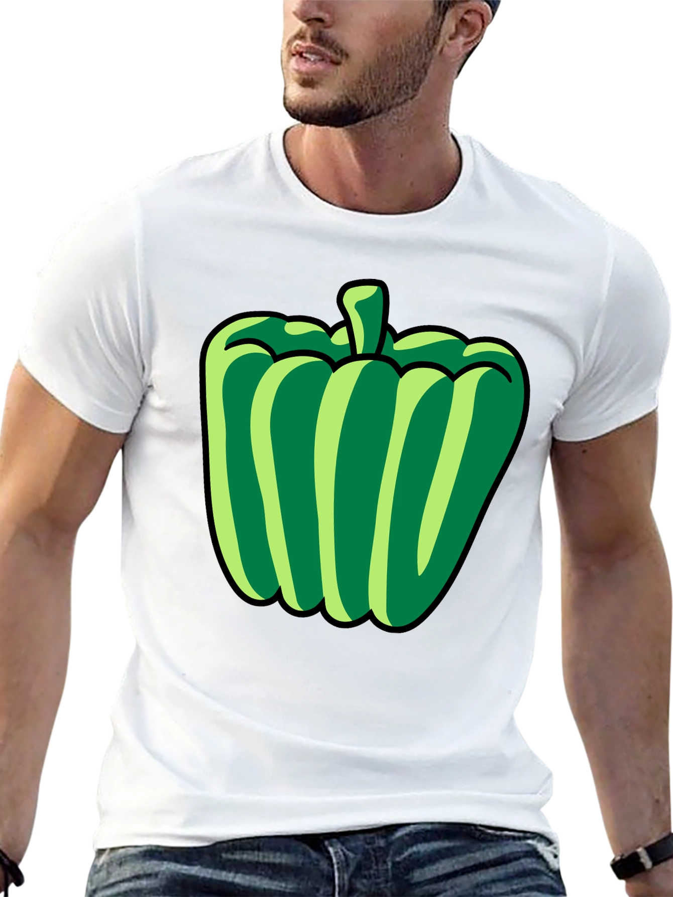Green Pepper Graphic T-Shirt - Black Casual Tee