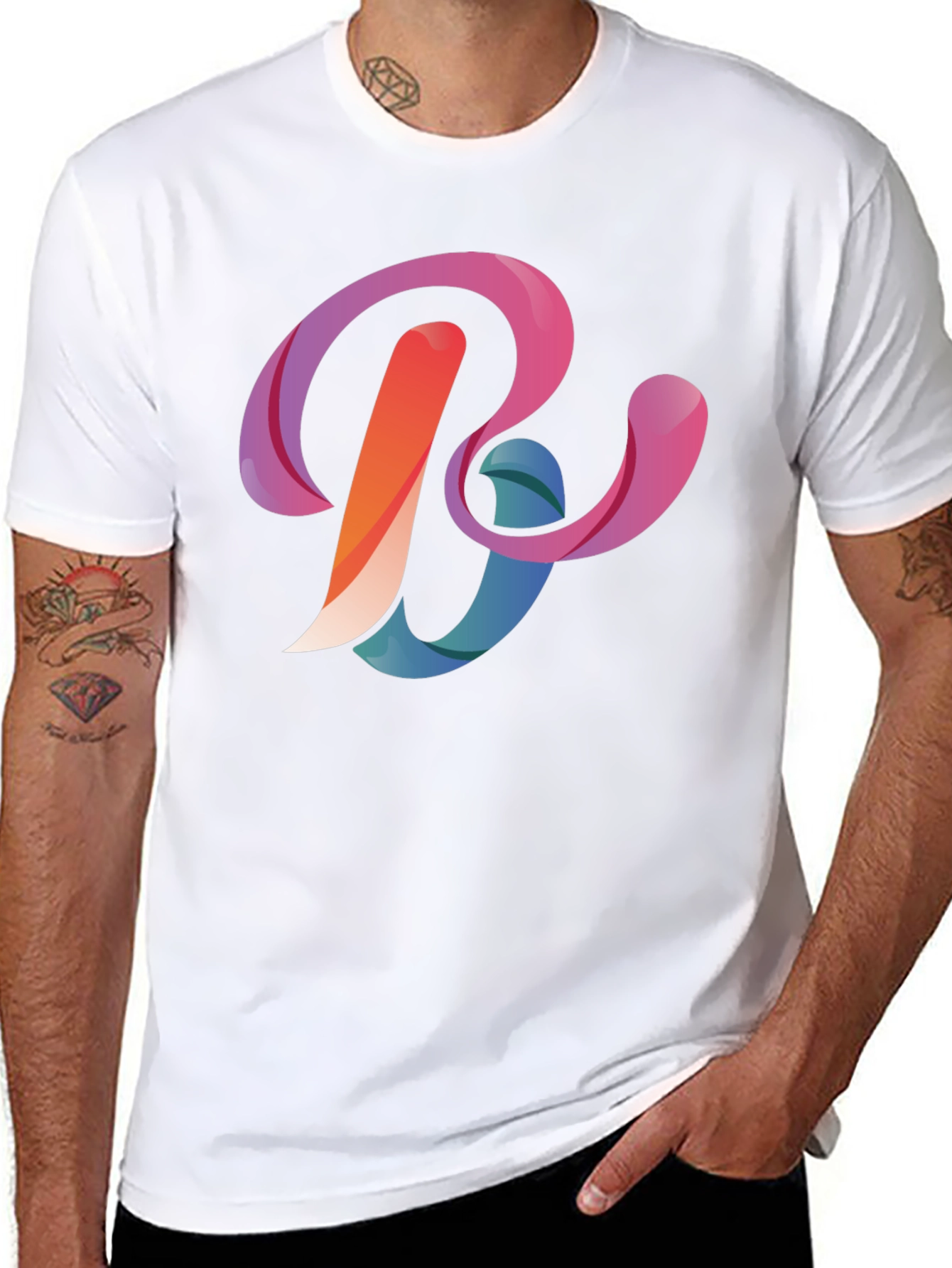 Abstract Letter B Graphic Black T-Shirt
