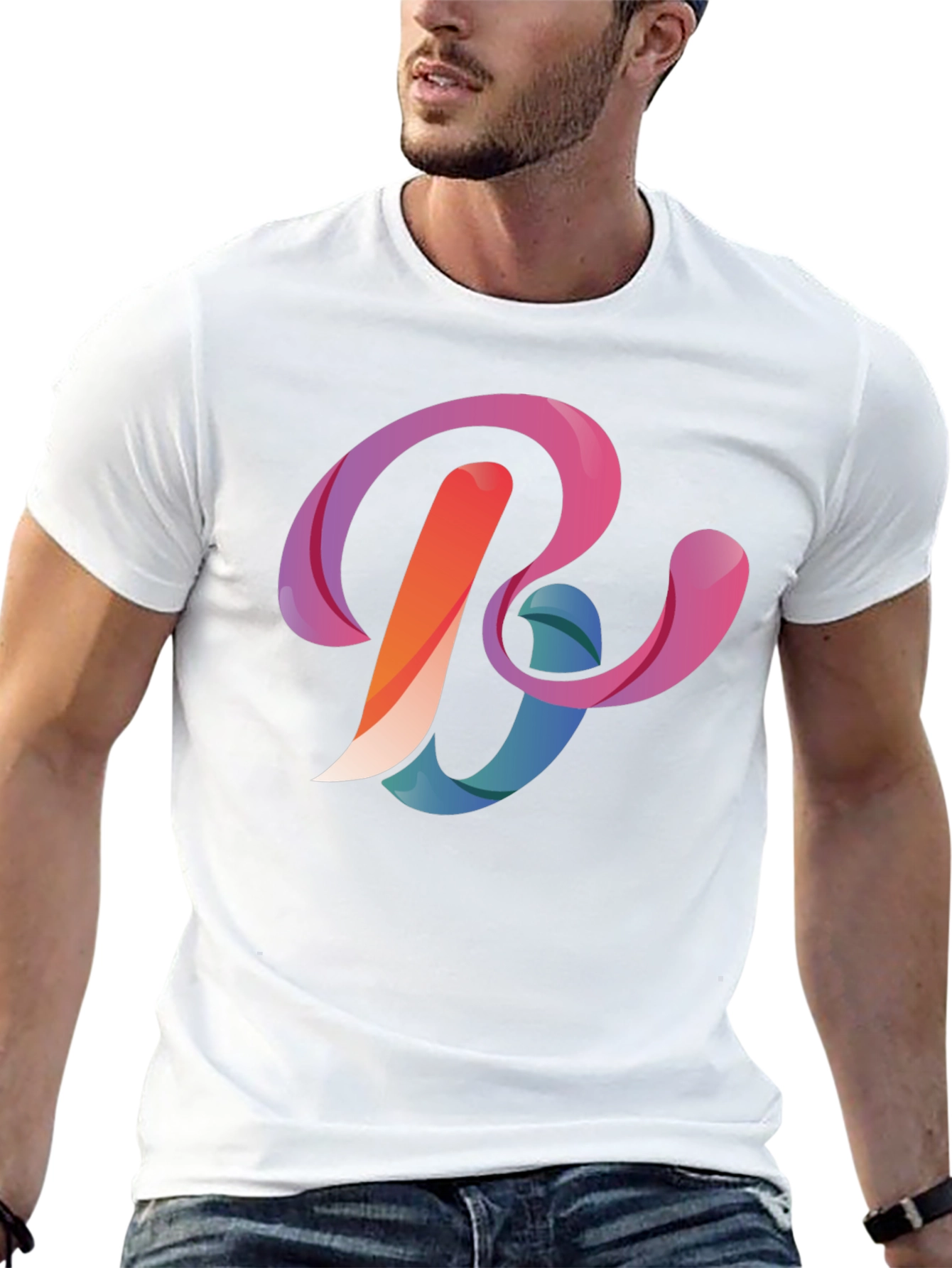 Abstract Letter B Graphic Black T-Shirt