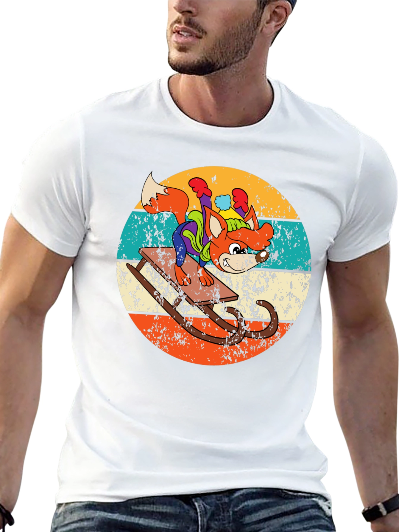 Retro Fox Sledding T-Shirt