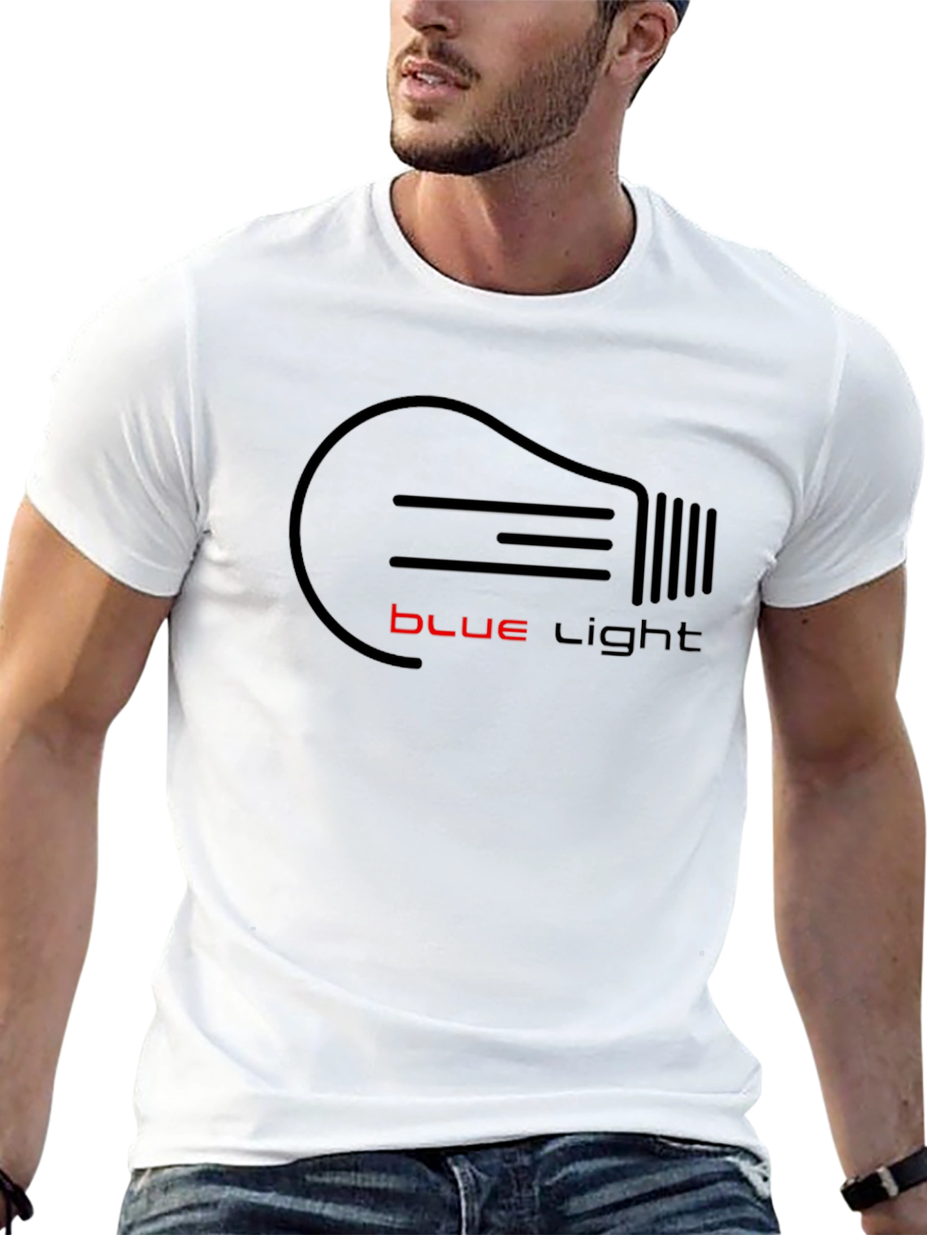 Blue Light Bulb Graphic T-Shirt - Black
