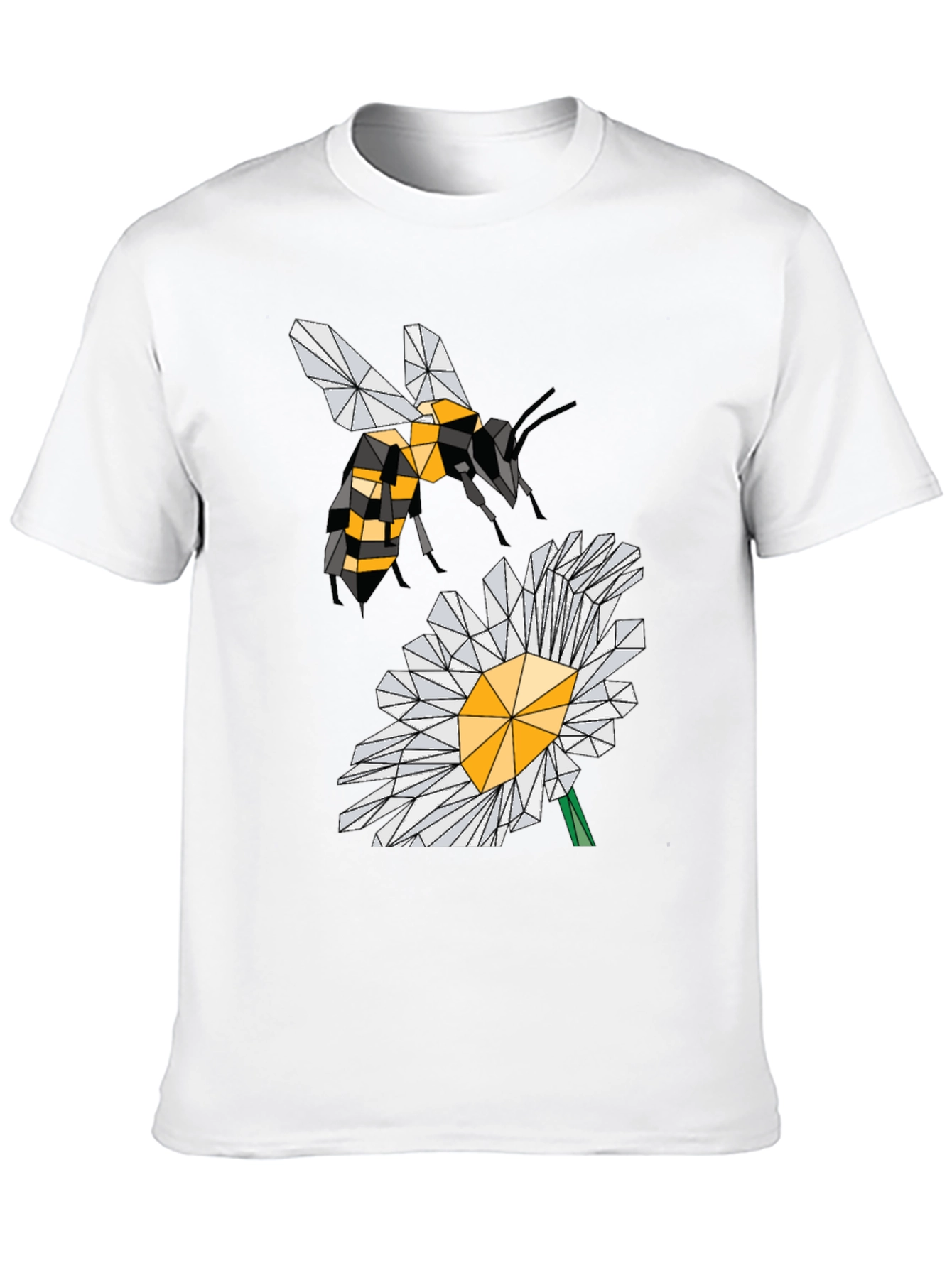 Geometric Bee & Daisy Black T-Shirt