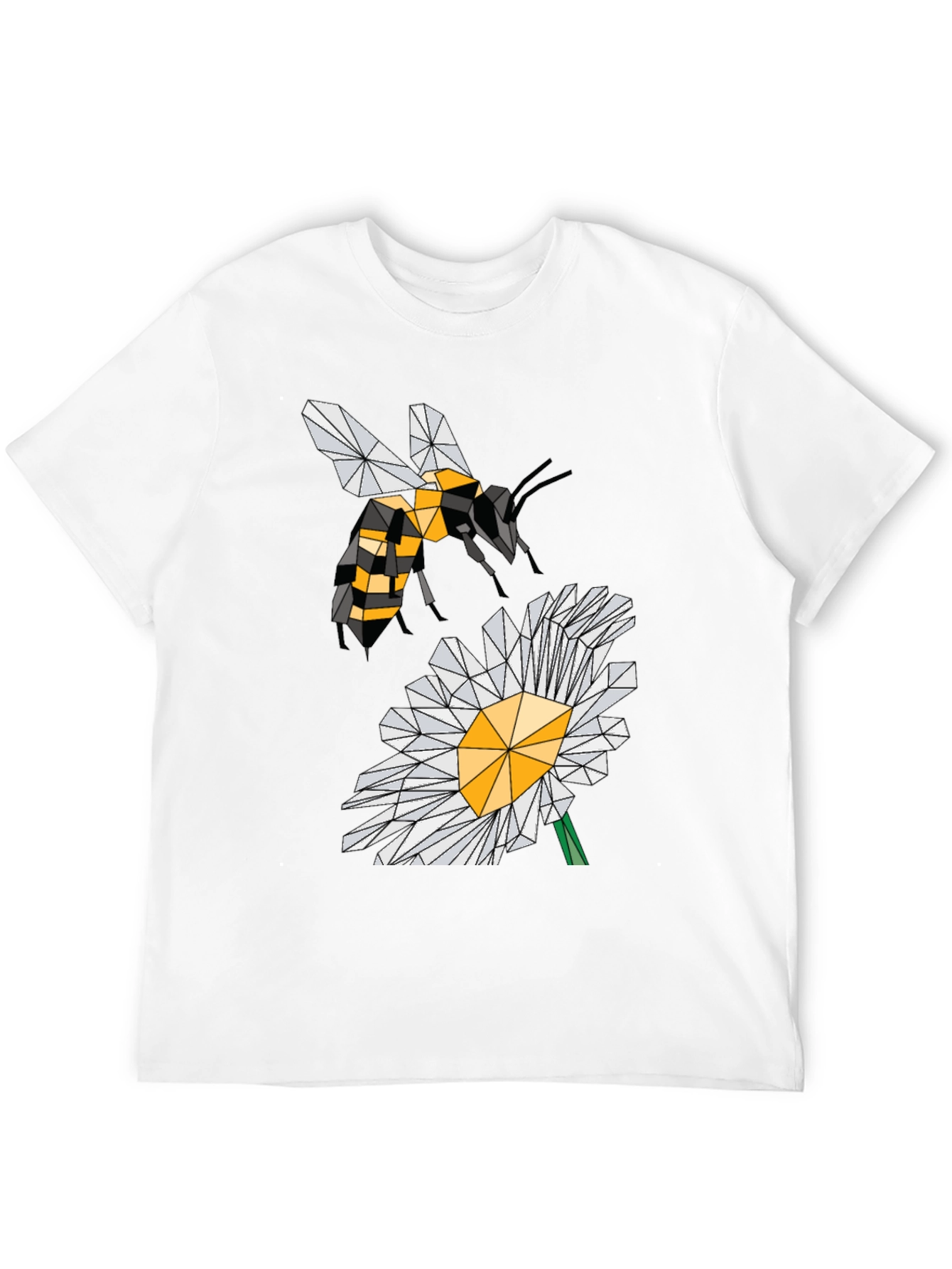 Geometric Bee & Daisy Black T-Shirt