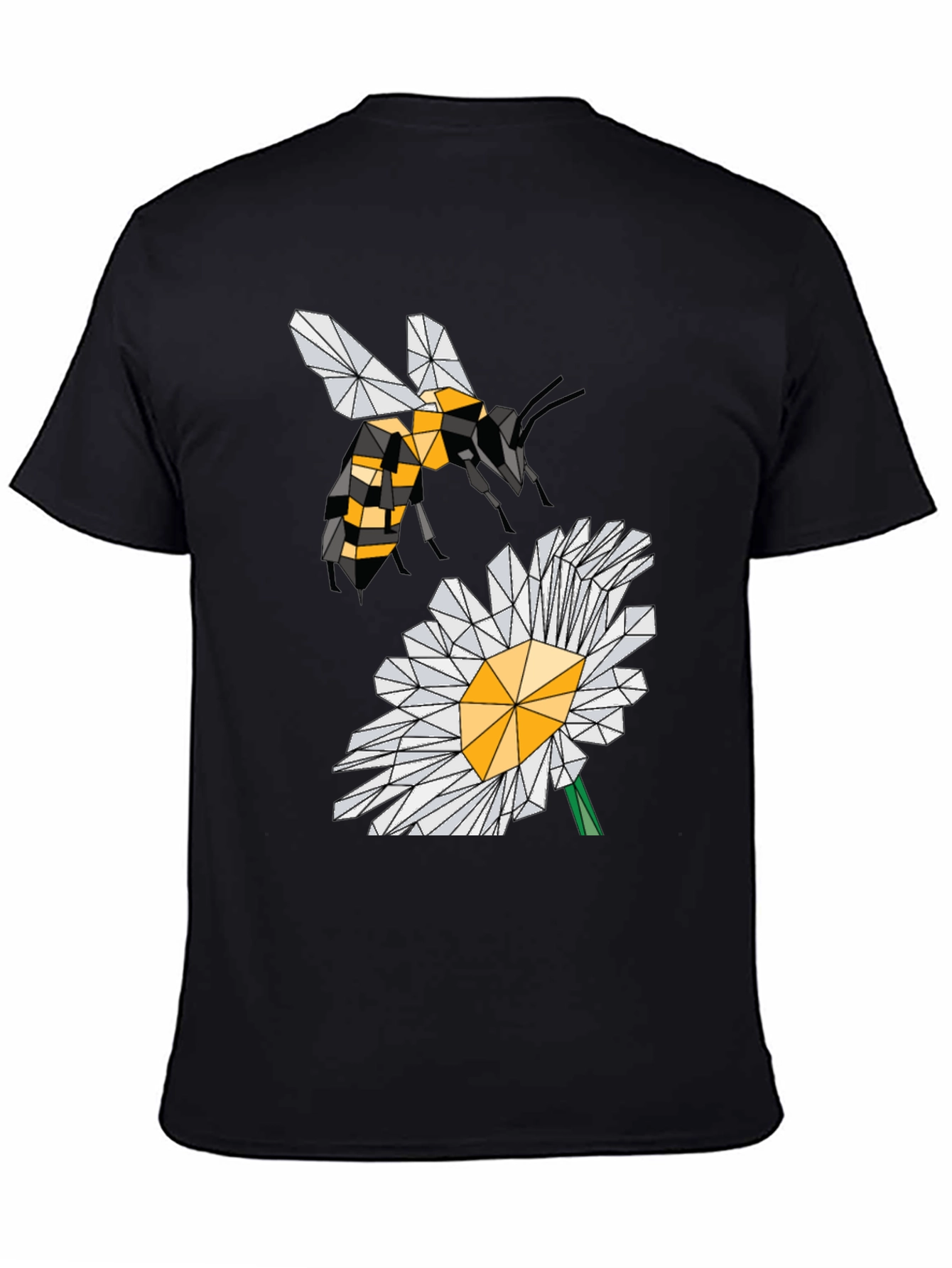 Geometric Bee & Daisy Black T-Shirt