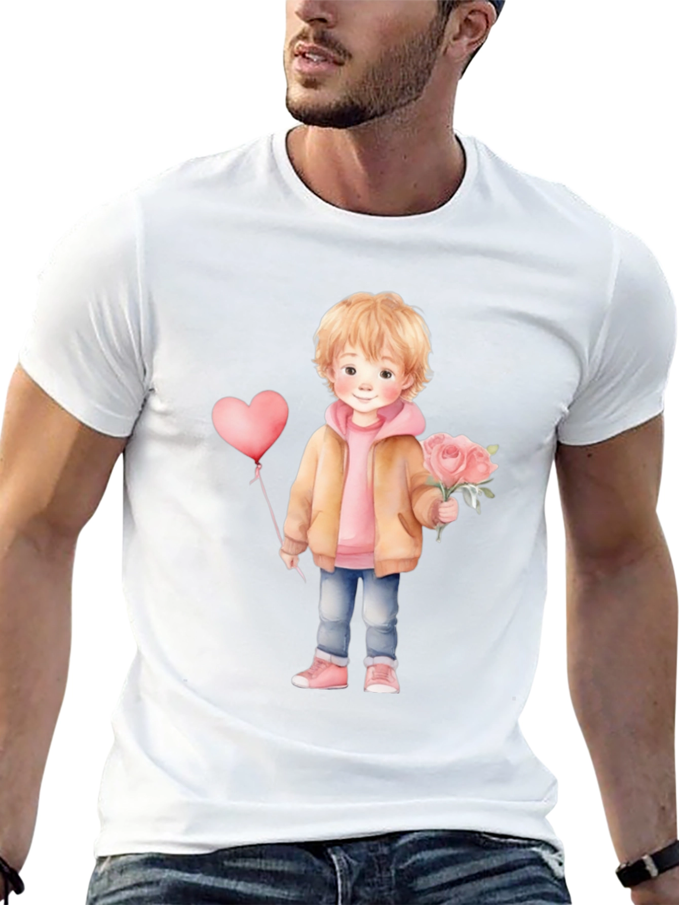 Cute Boy with Flowers and Balloon T-Shirt