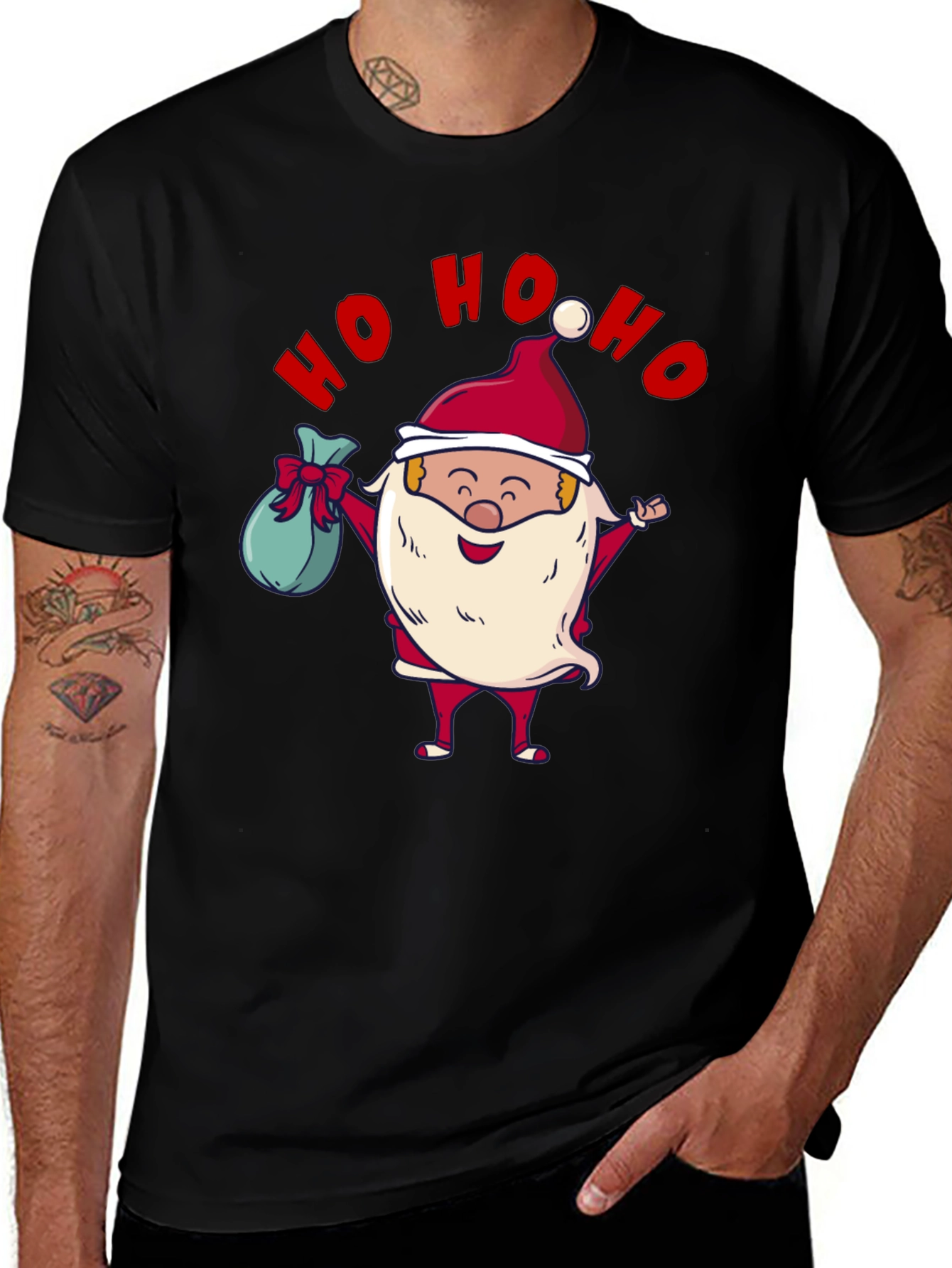 Festive Santa Ho Ho Ho Black T-Shirt