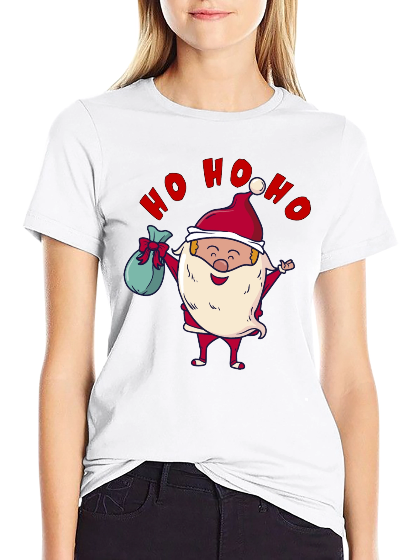 Festive Santa Ho Ho Ho Black T-Shirt