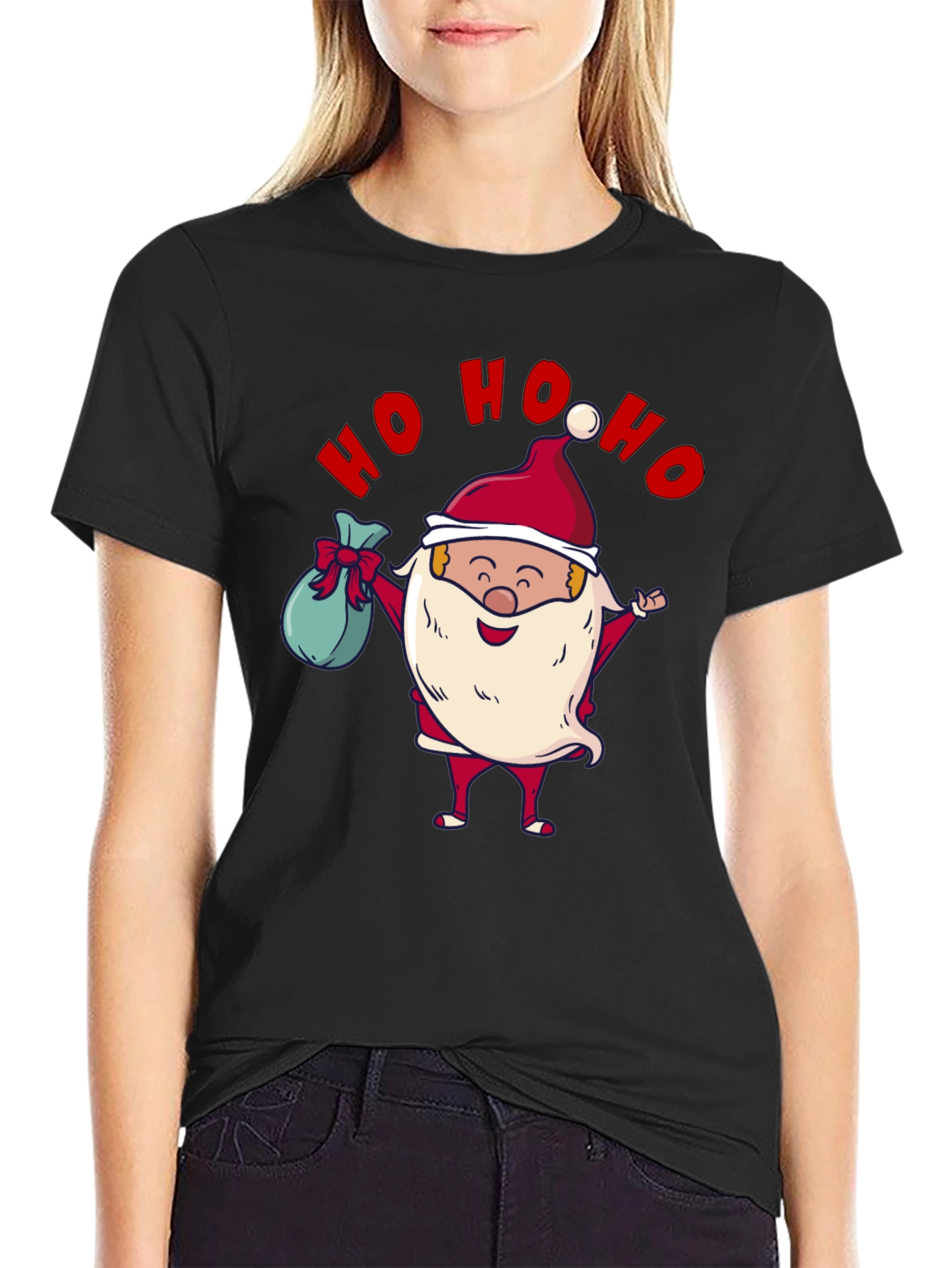 Festive Santa Ho Ho Ho Black T-Shirt