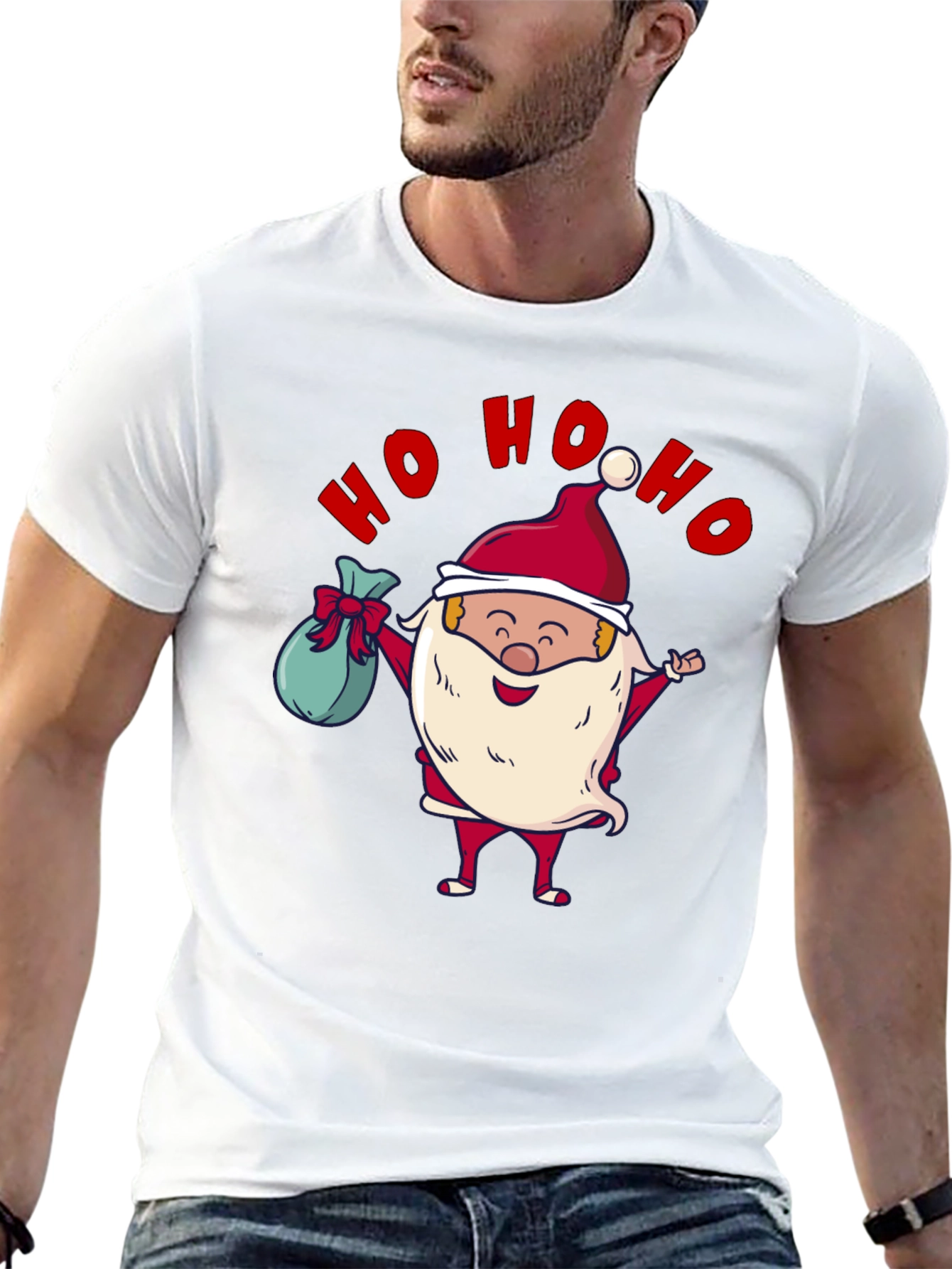 Festive Santa Ho Ho Ho Black T-Shirt