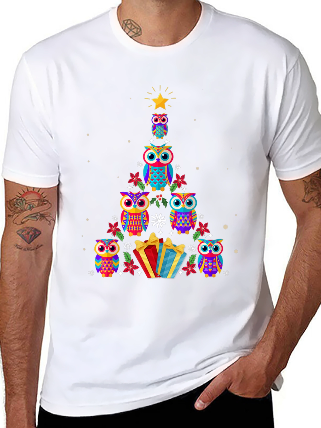 Festive Owl Christmas Tree T-Shirt