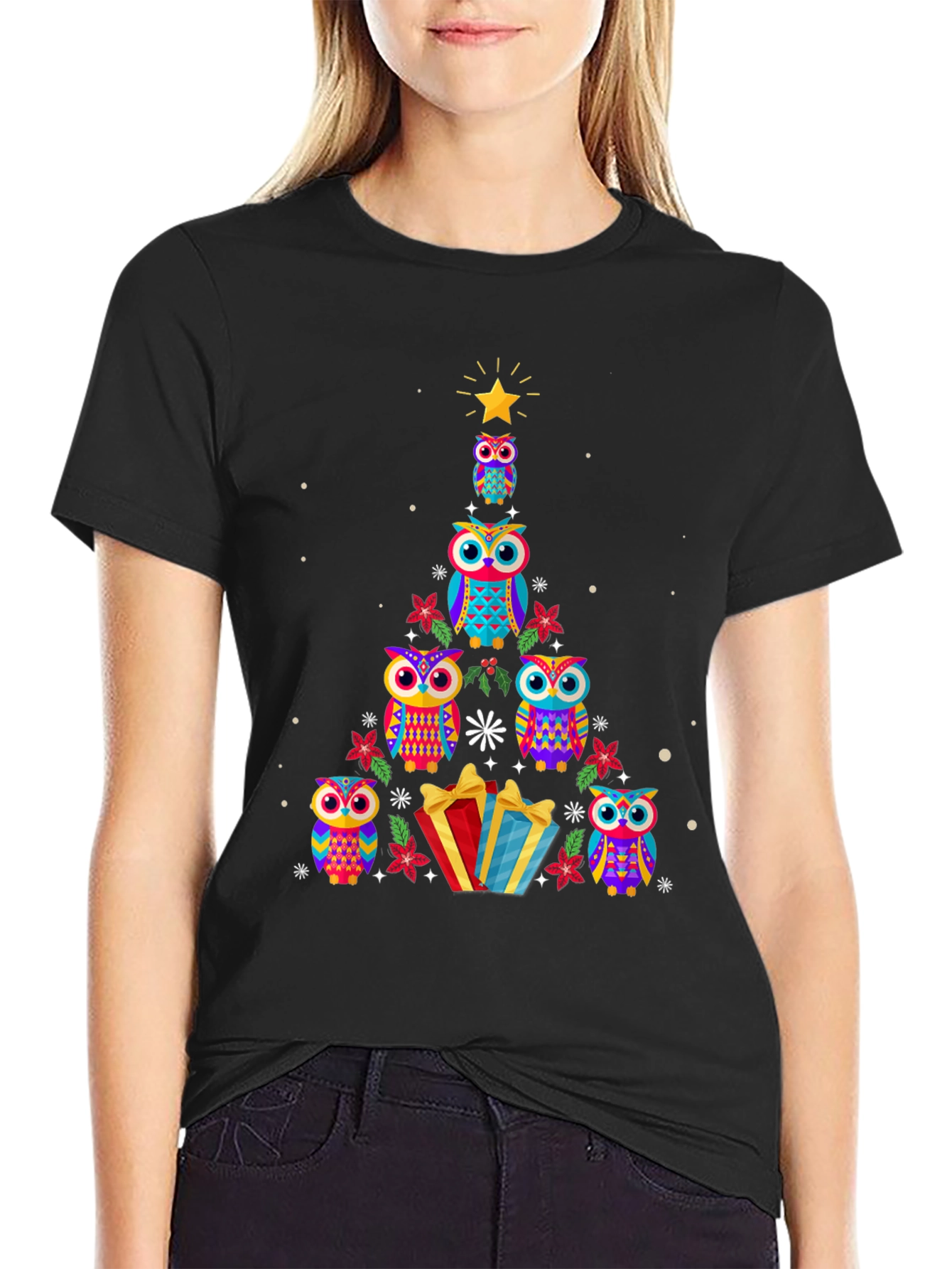 Festive Owl Christmas Tree T-Shirt