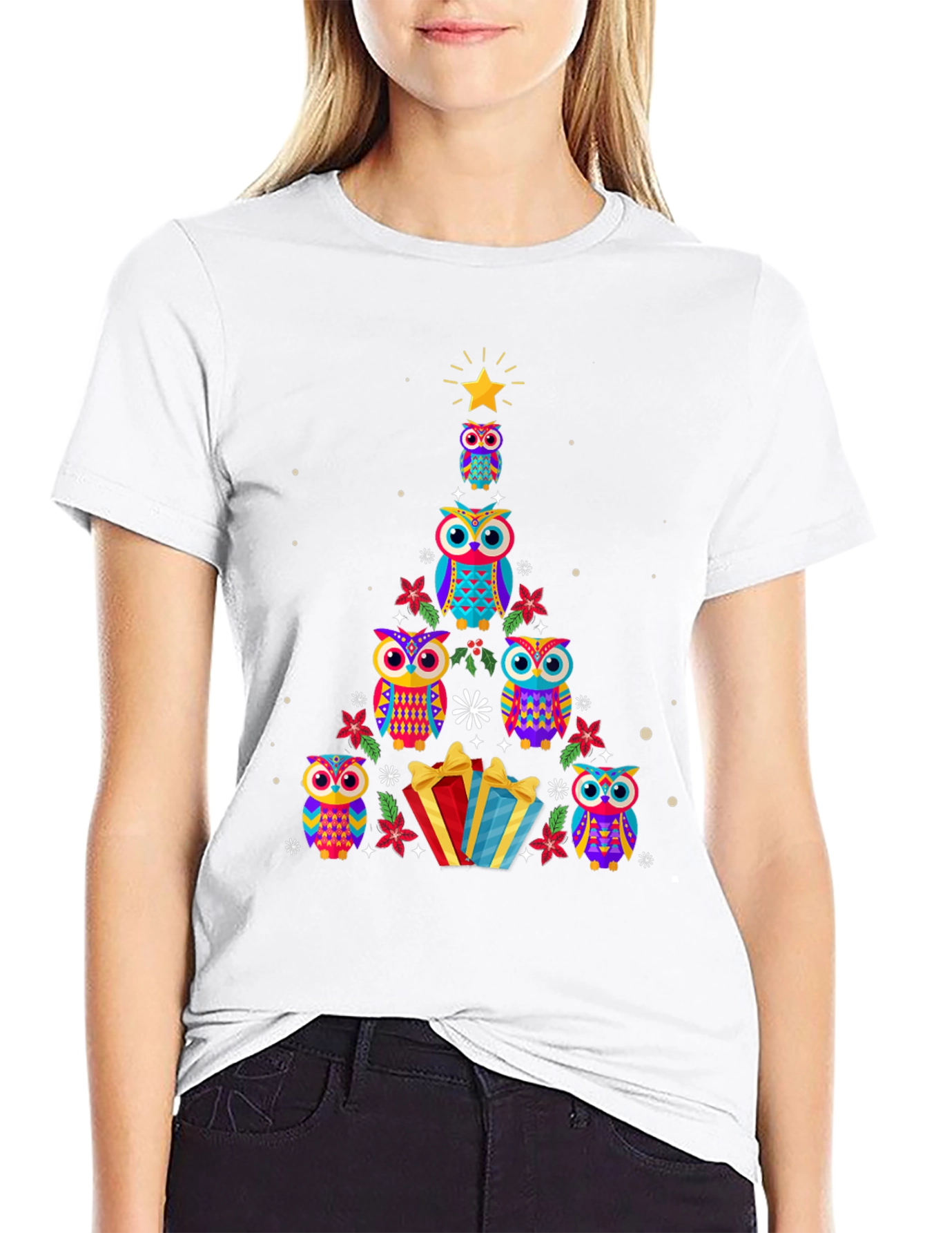 Festive Owl Christmas Tree T-Shirt