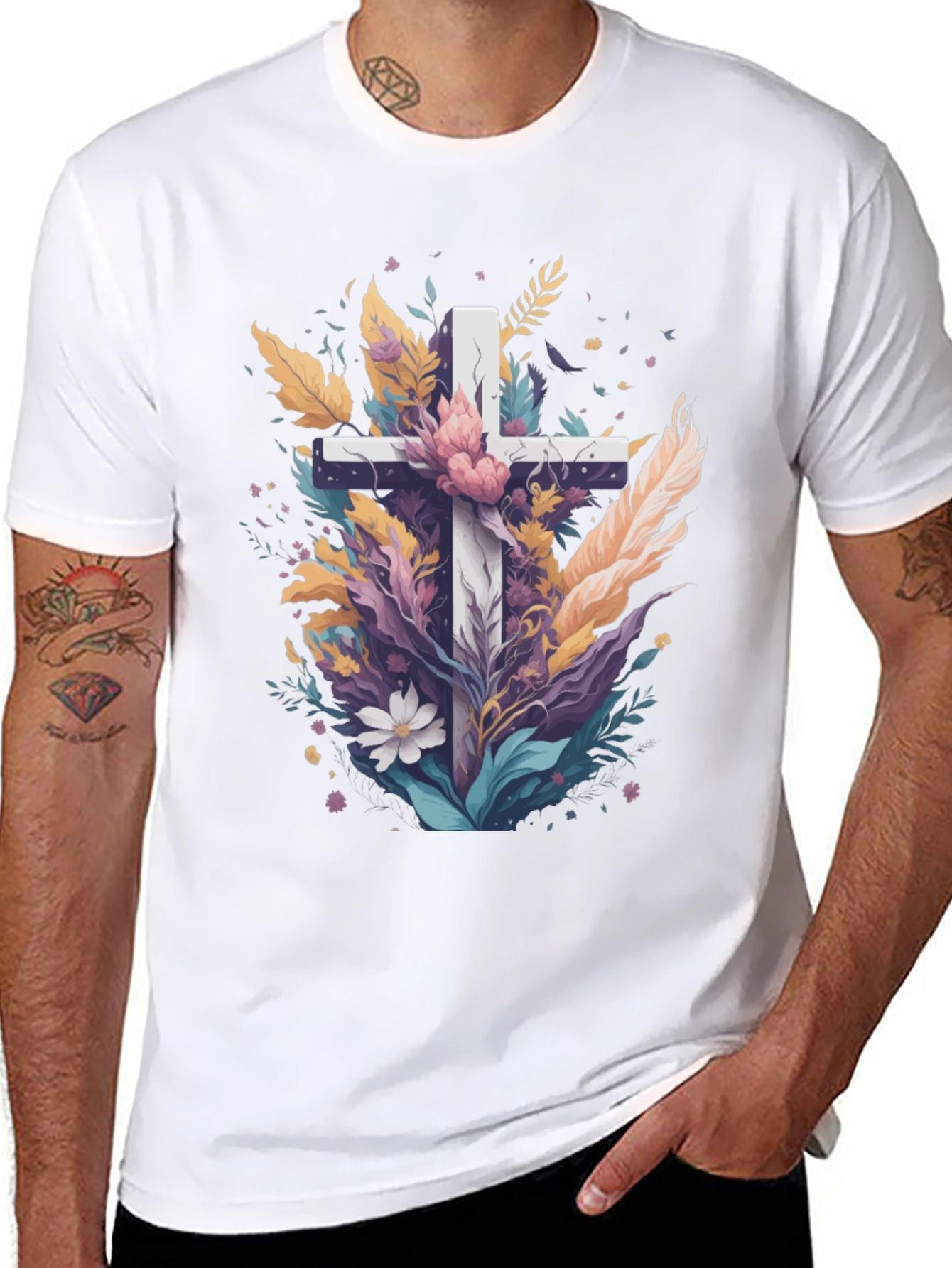 Floral Cross Graphic Tee - Christian Apparel