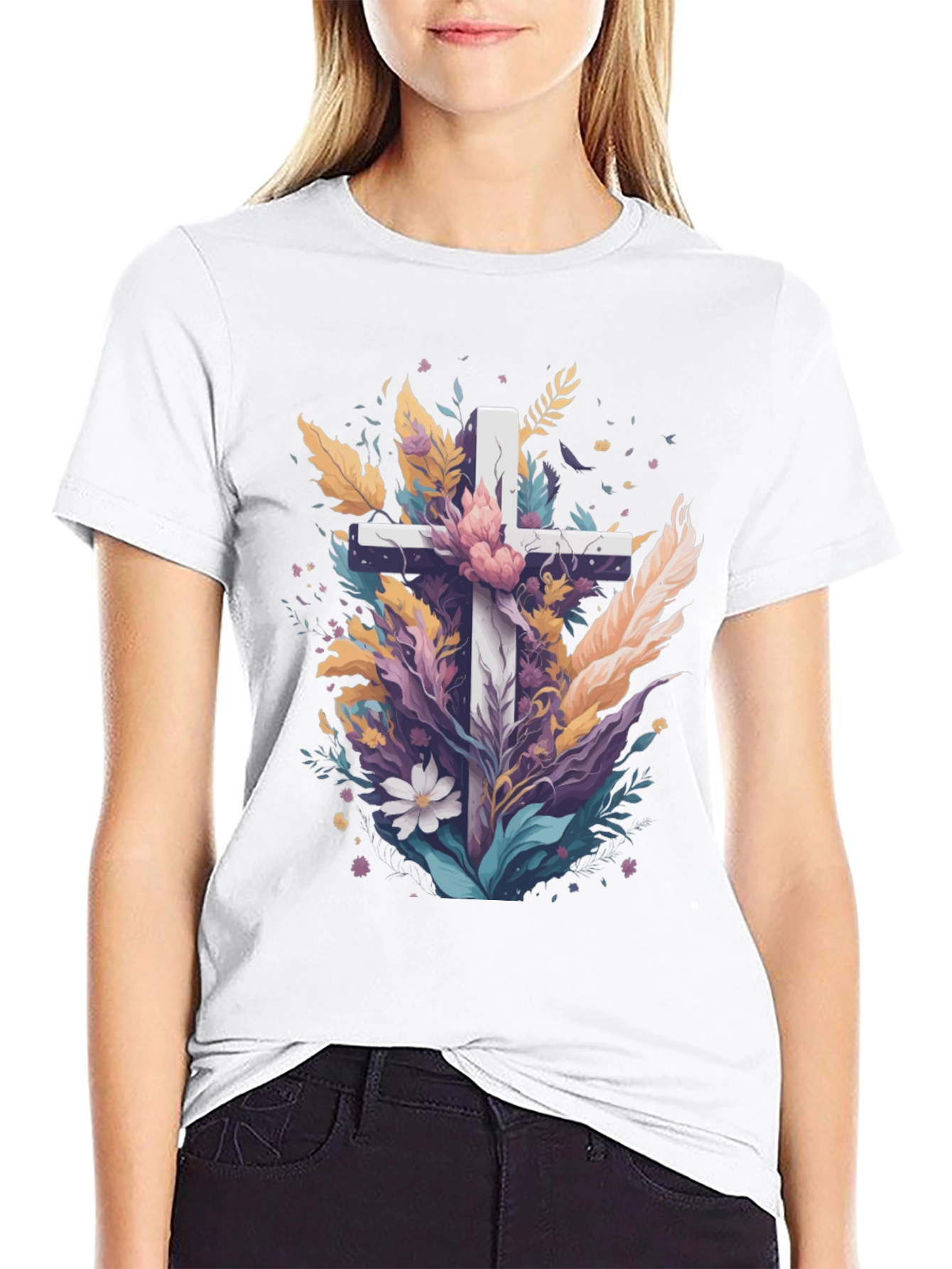 Floral Cross Graphic Tee - Christian Apparel