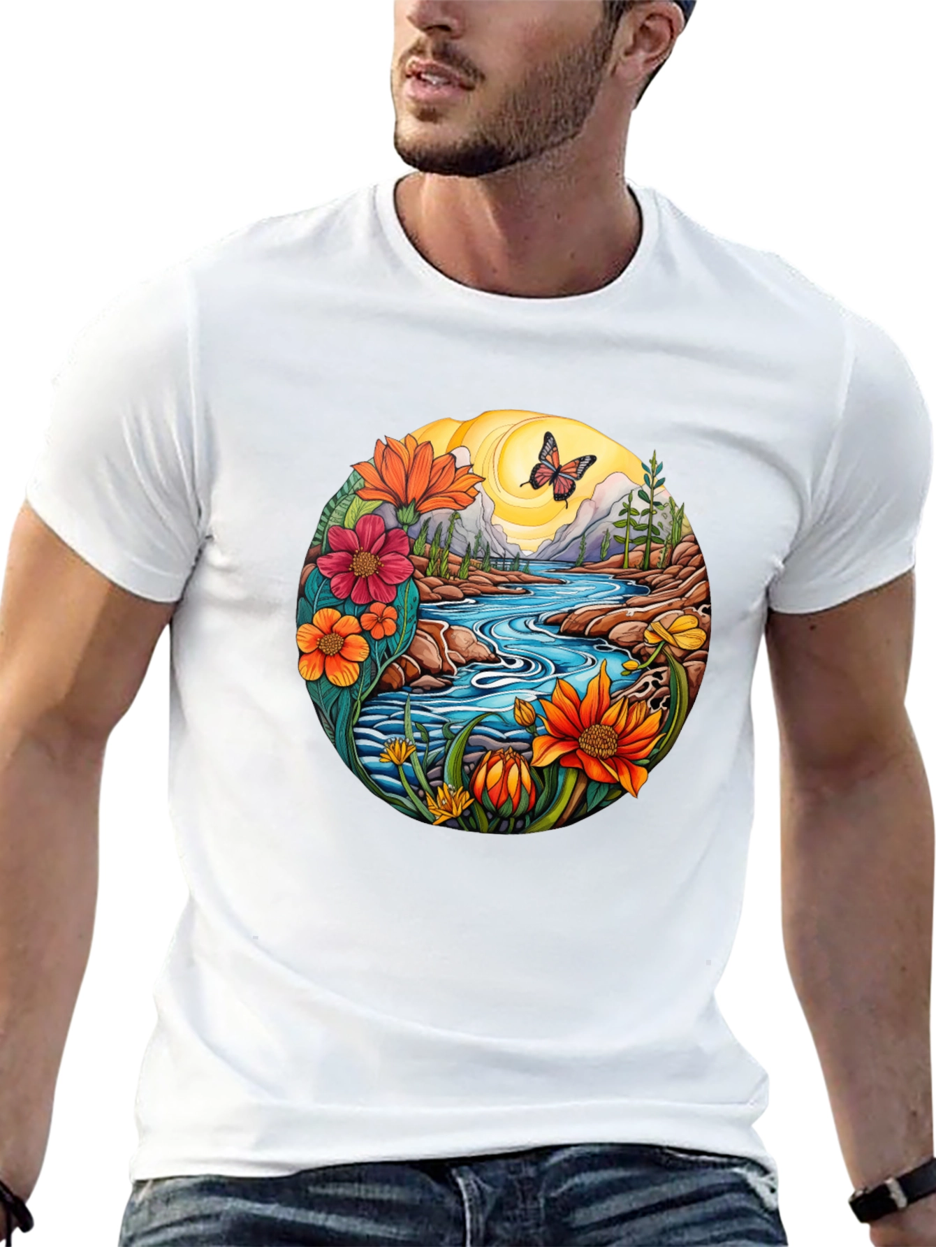 Nature River Graphic T-Shirt - Black