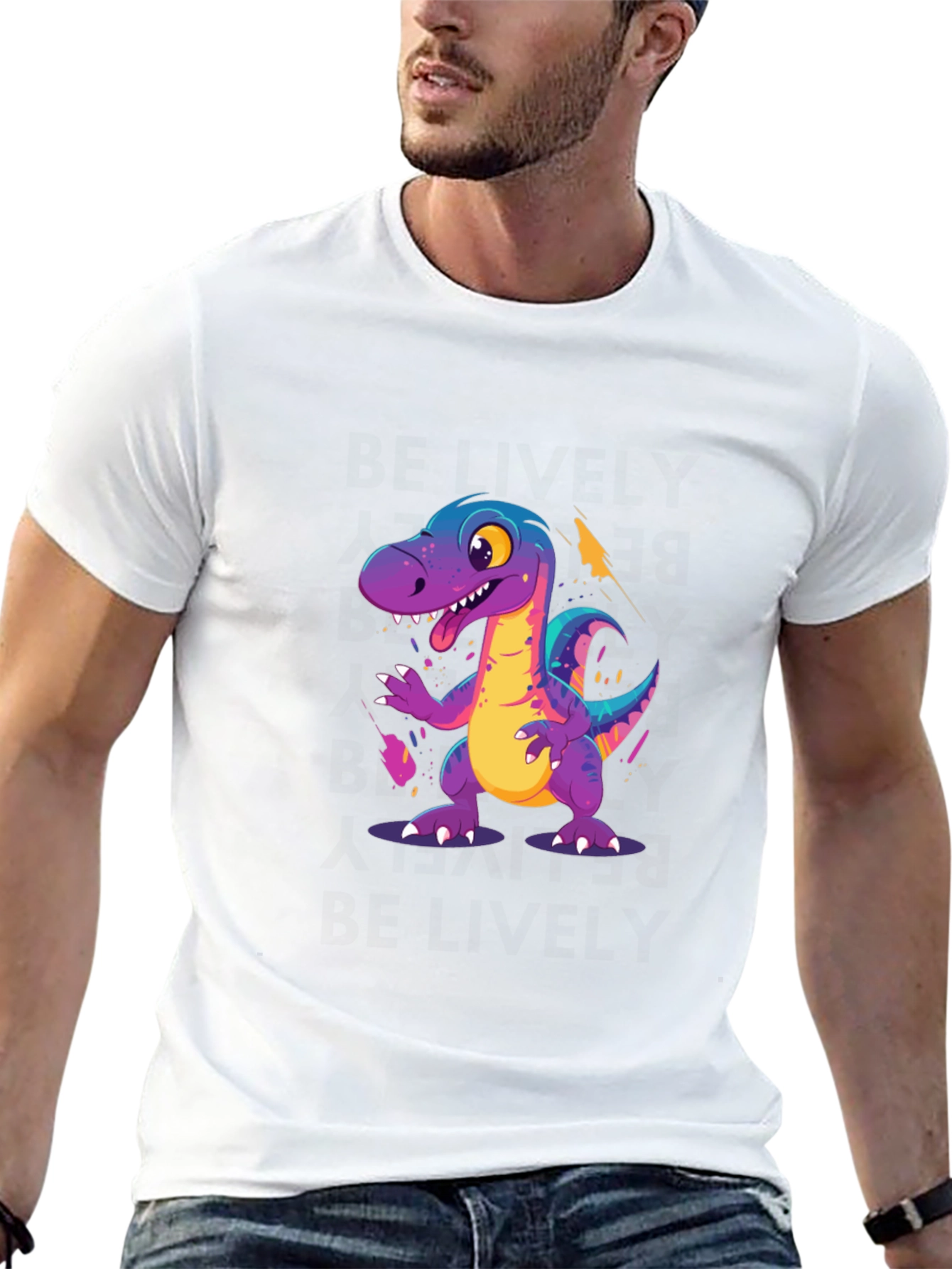 Cartoon Dinosaur Graphic Black T-Shirt