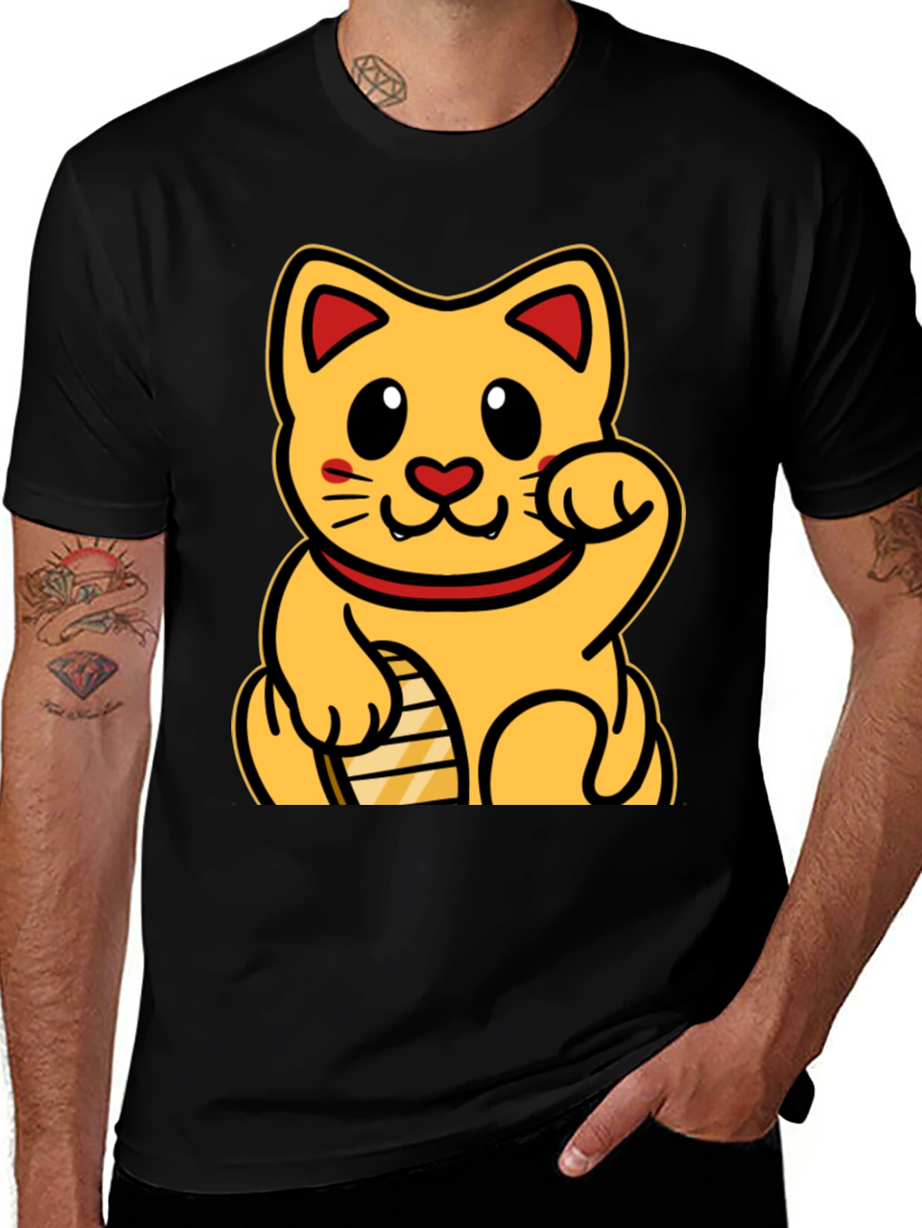 Lucky Cat Graphic T-Shirt - Black