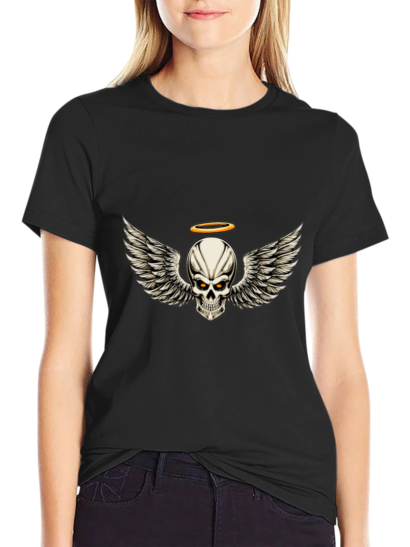 Skull Wings Graphic Tee - Black