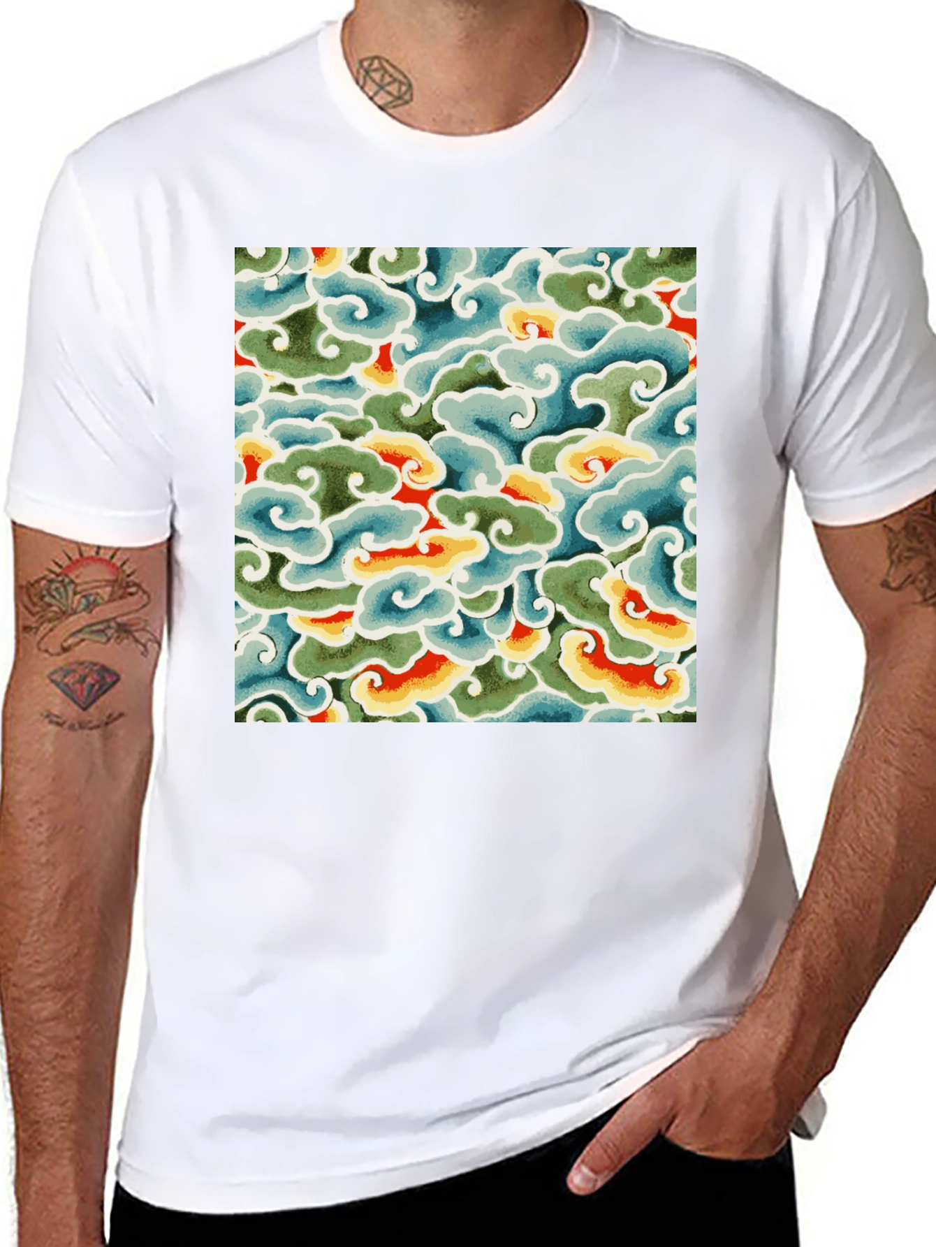 Abstract Cloud Pattern Graphic Tee - Soft Cotton Blend