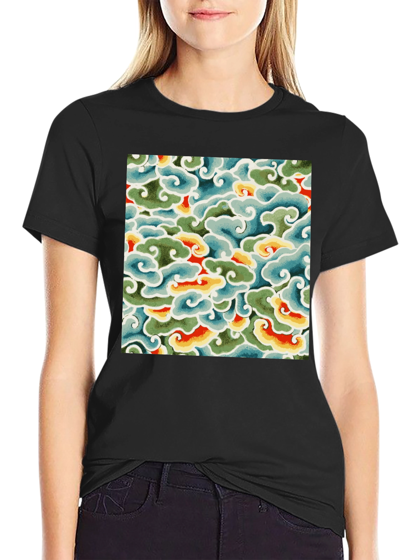 Abstract Cloud Pattern Graphic Tee - Soft Cotton Blend