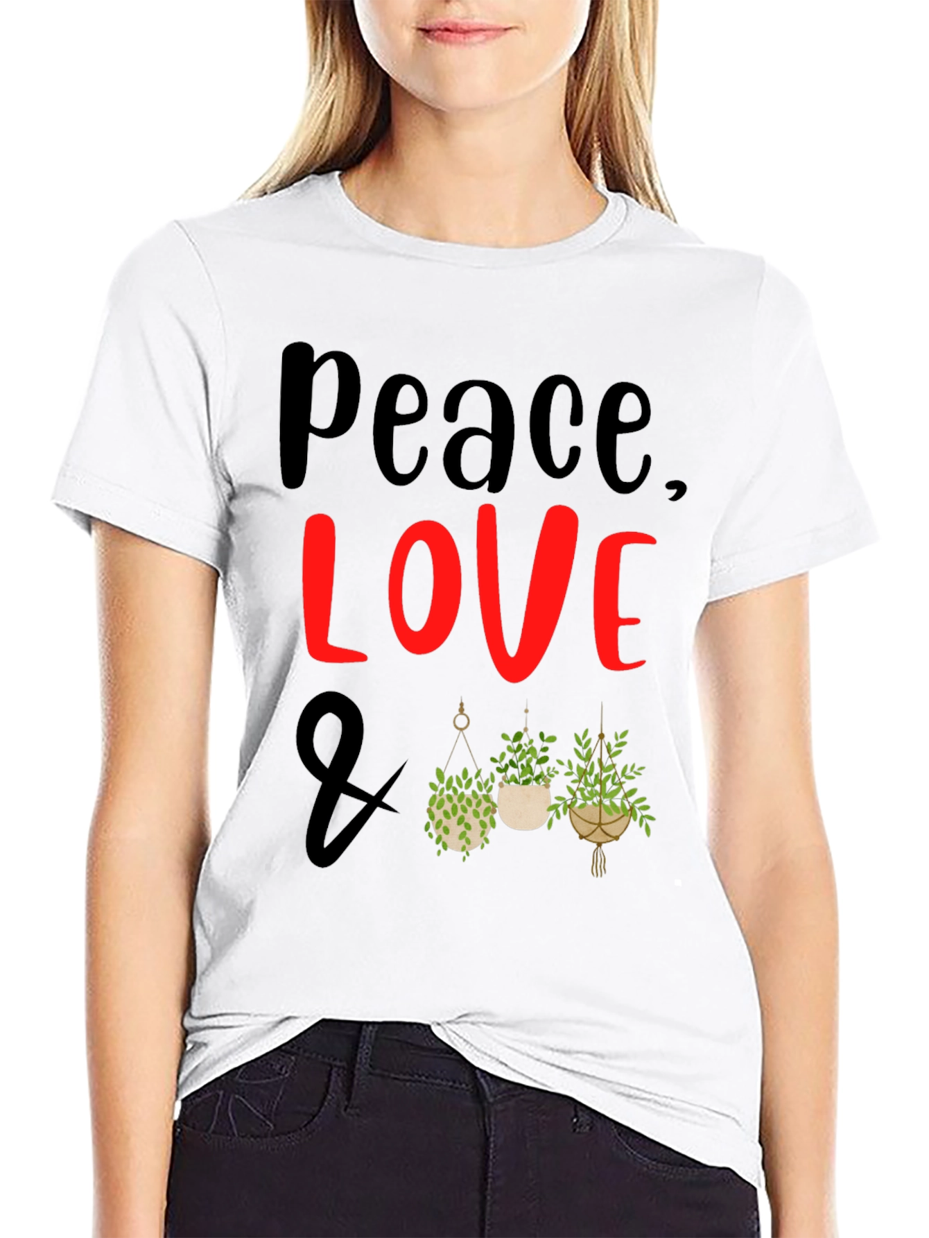Peace Love Plants Graphic Tee - Black Casual T-Shirt