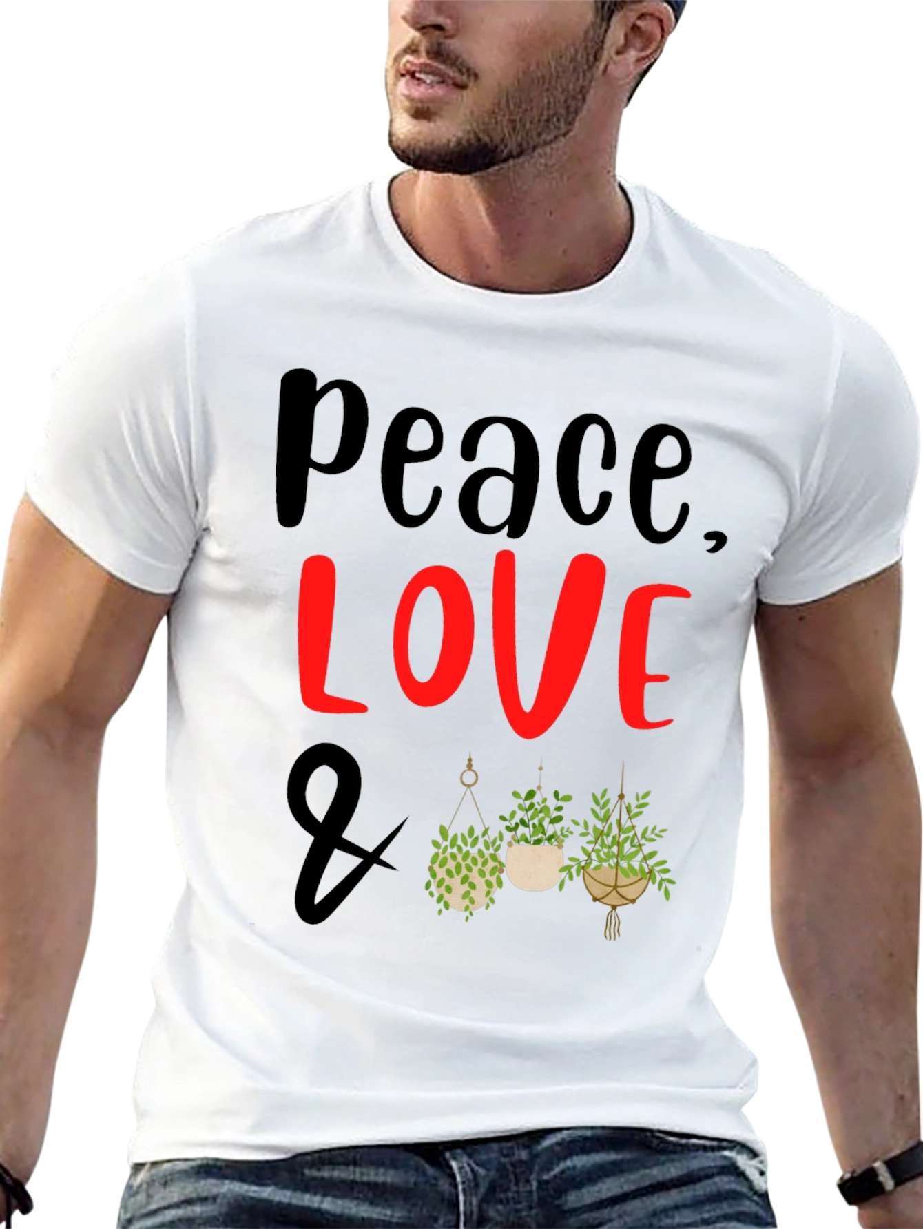 Peace Love Plants Graphic Tee - Black Casual T-Shirt