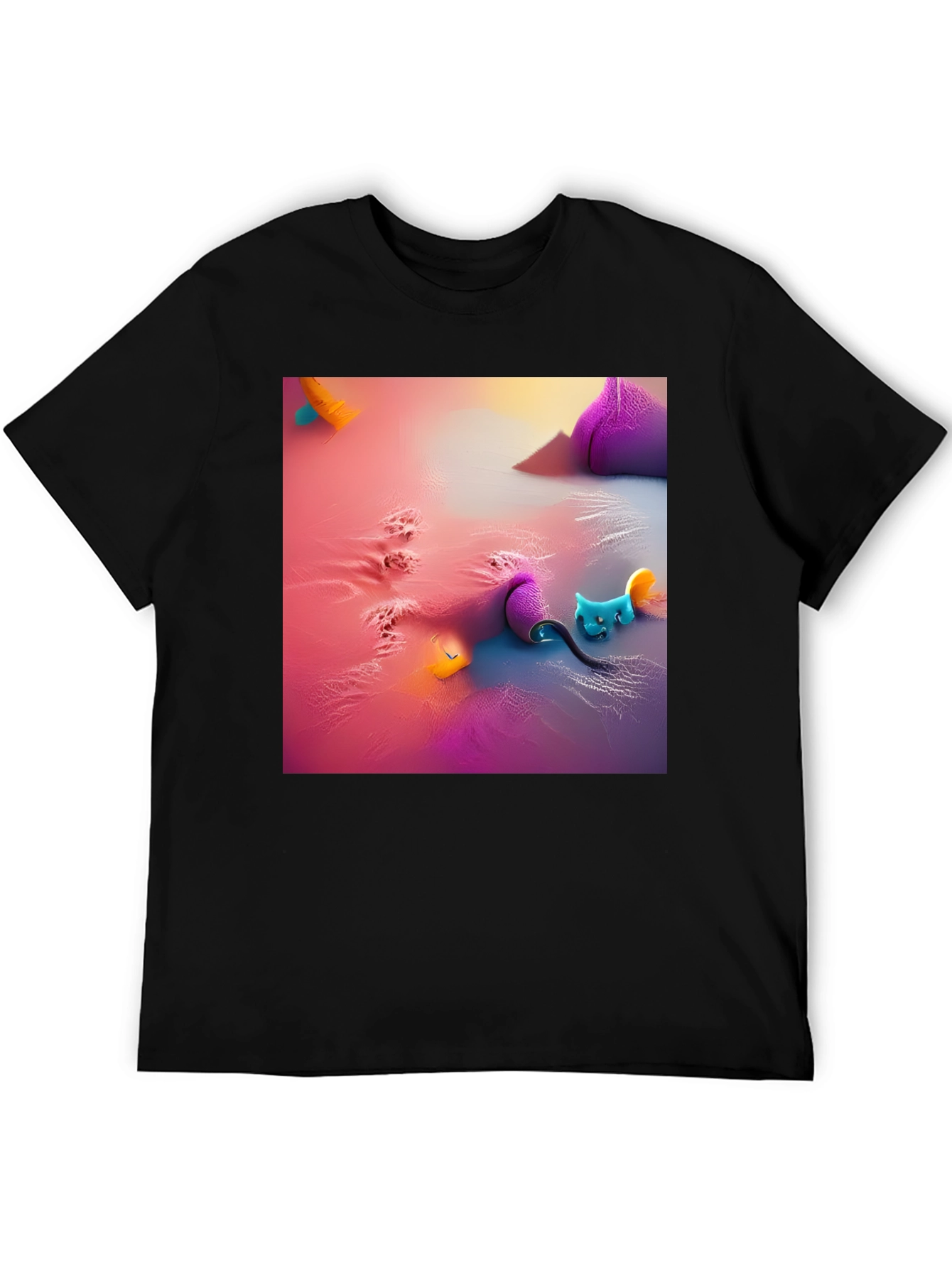 Fantasy Cat Graphic Tee - Black Cotton Blend