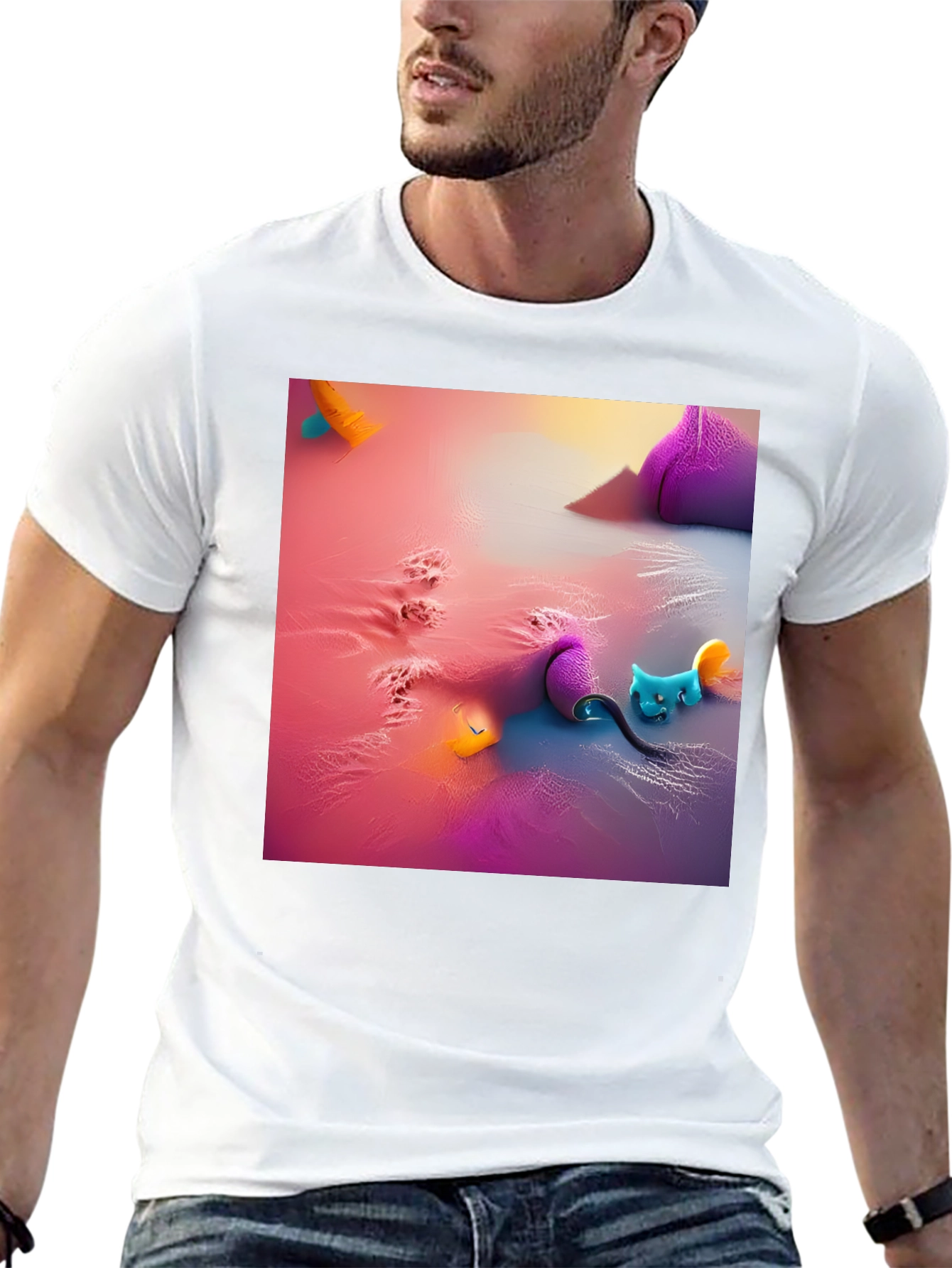 Fantasy Cat Graphic Tee - Black Cotton Blend