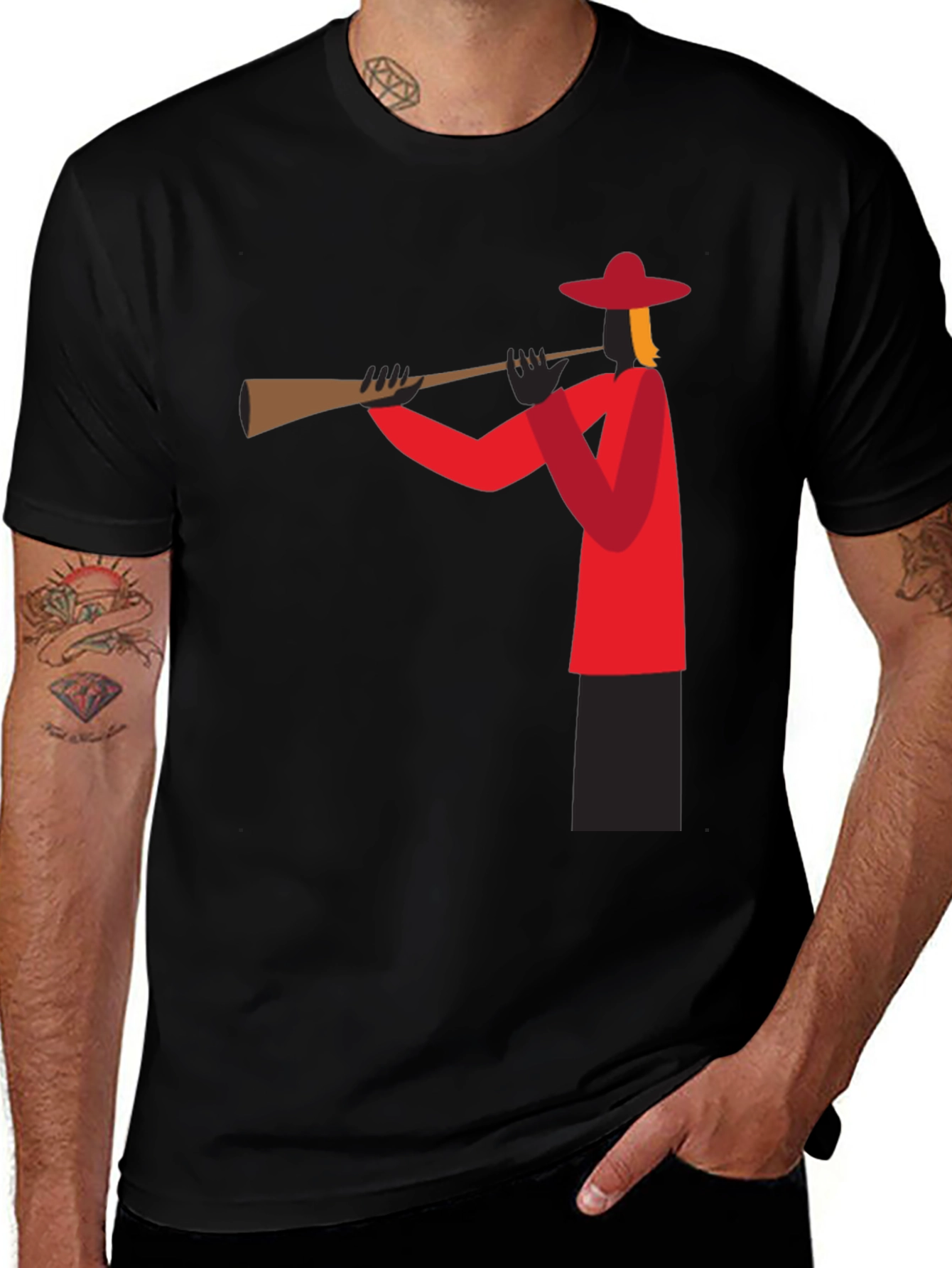 Trumpet Player Graphic Tee - Black Cotton