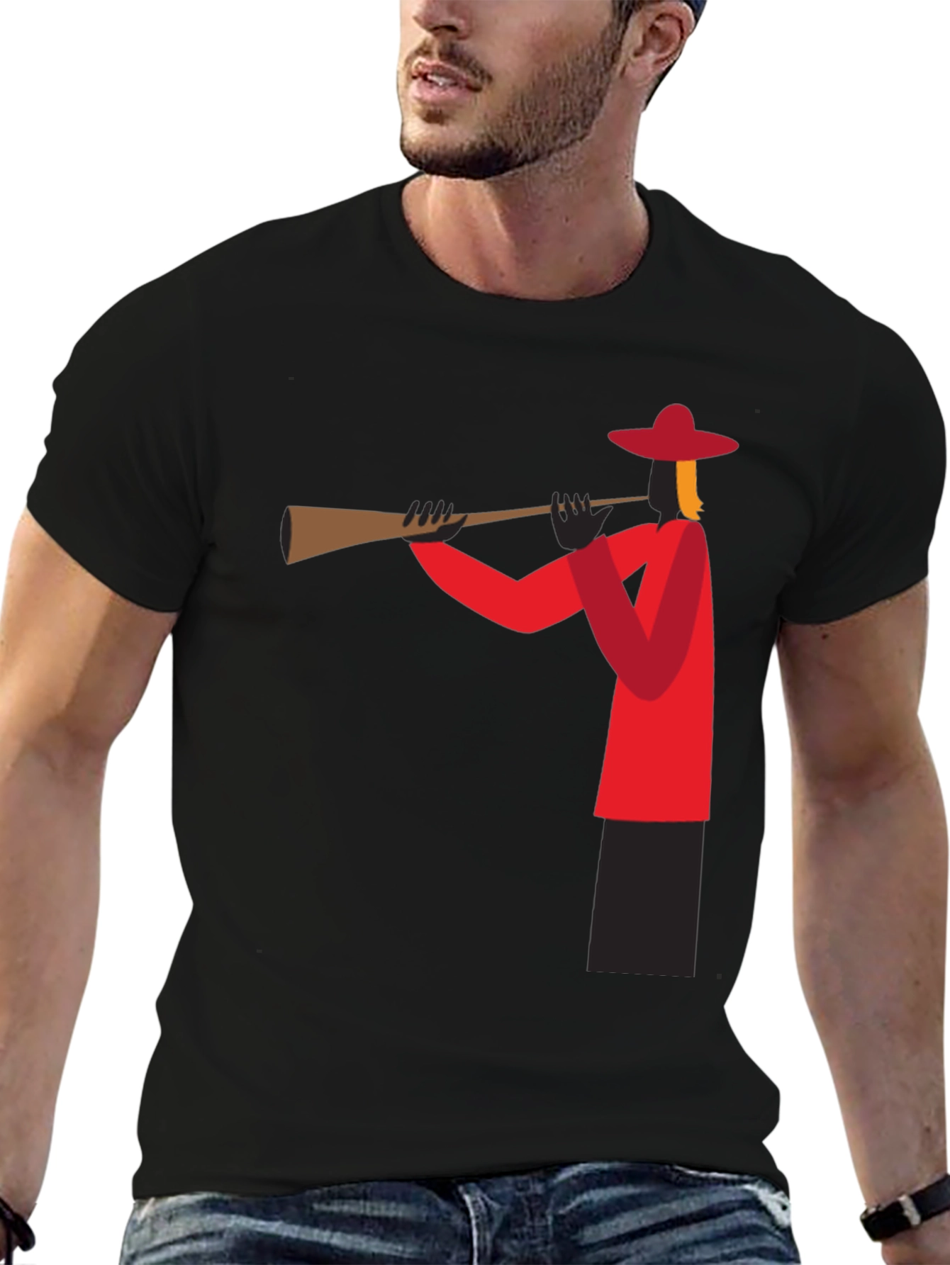 Trumpet Player Graphic Tee - Black Cotton