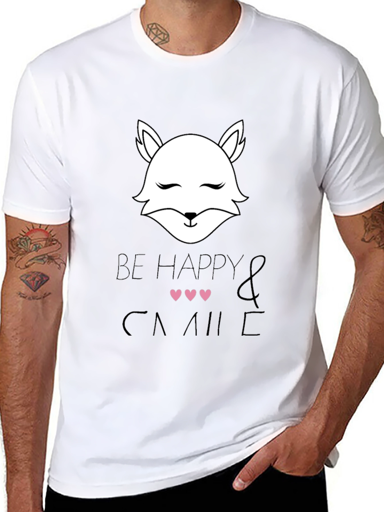Be Happy and Smile T-Shirt with Cute Fox Design