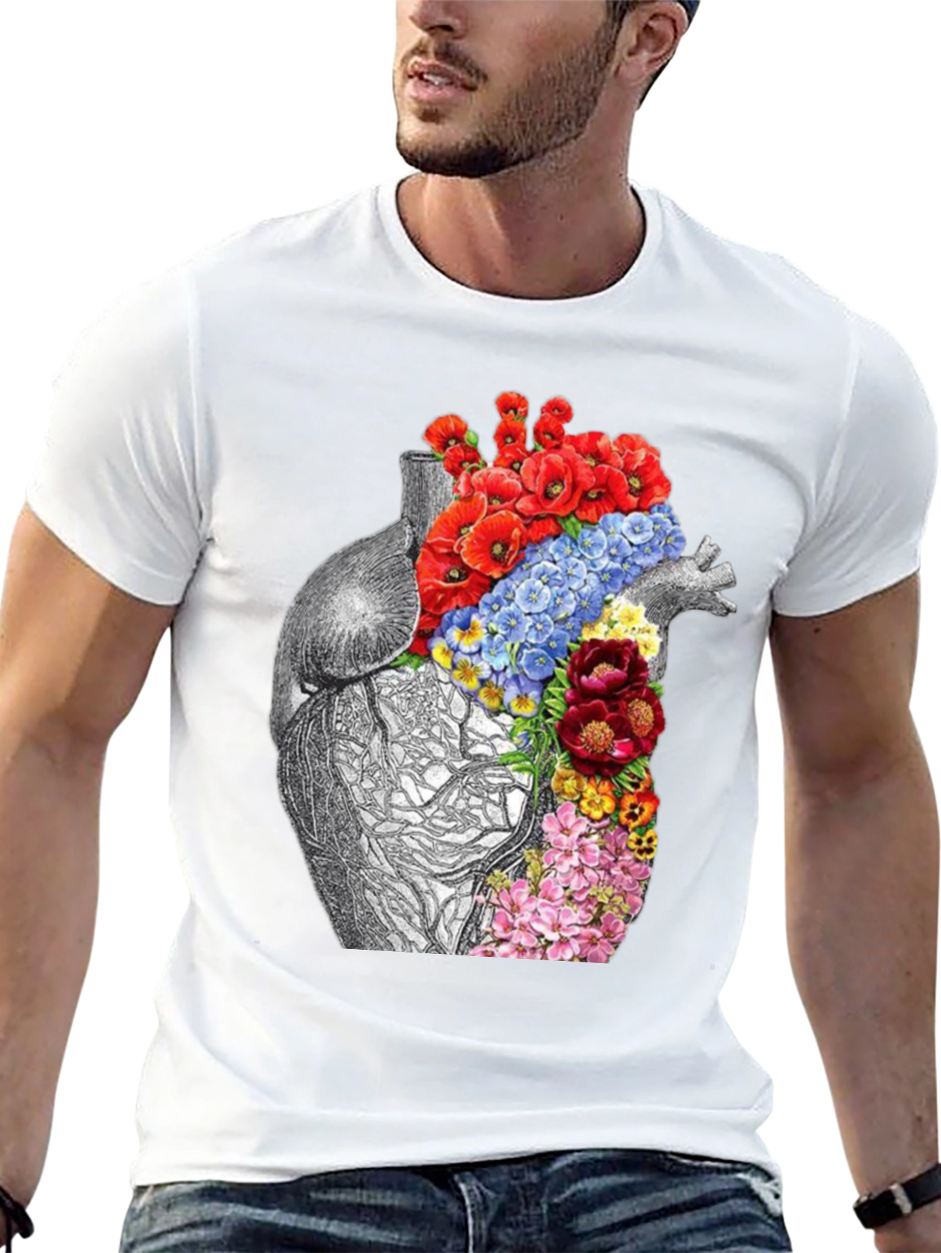 Floral Heart Anatomy Graphic T-Shirt
