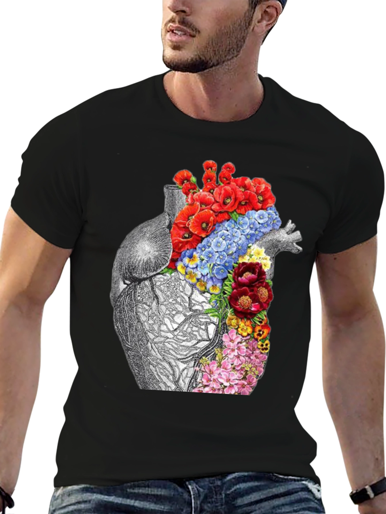 Floral Heart Anatomy Graphic T-Shirt