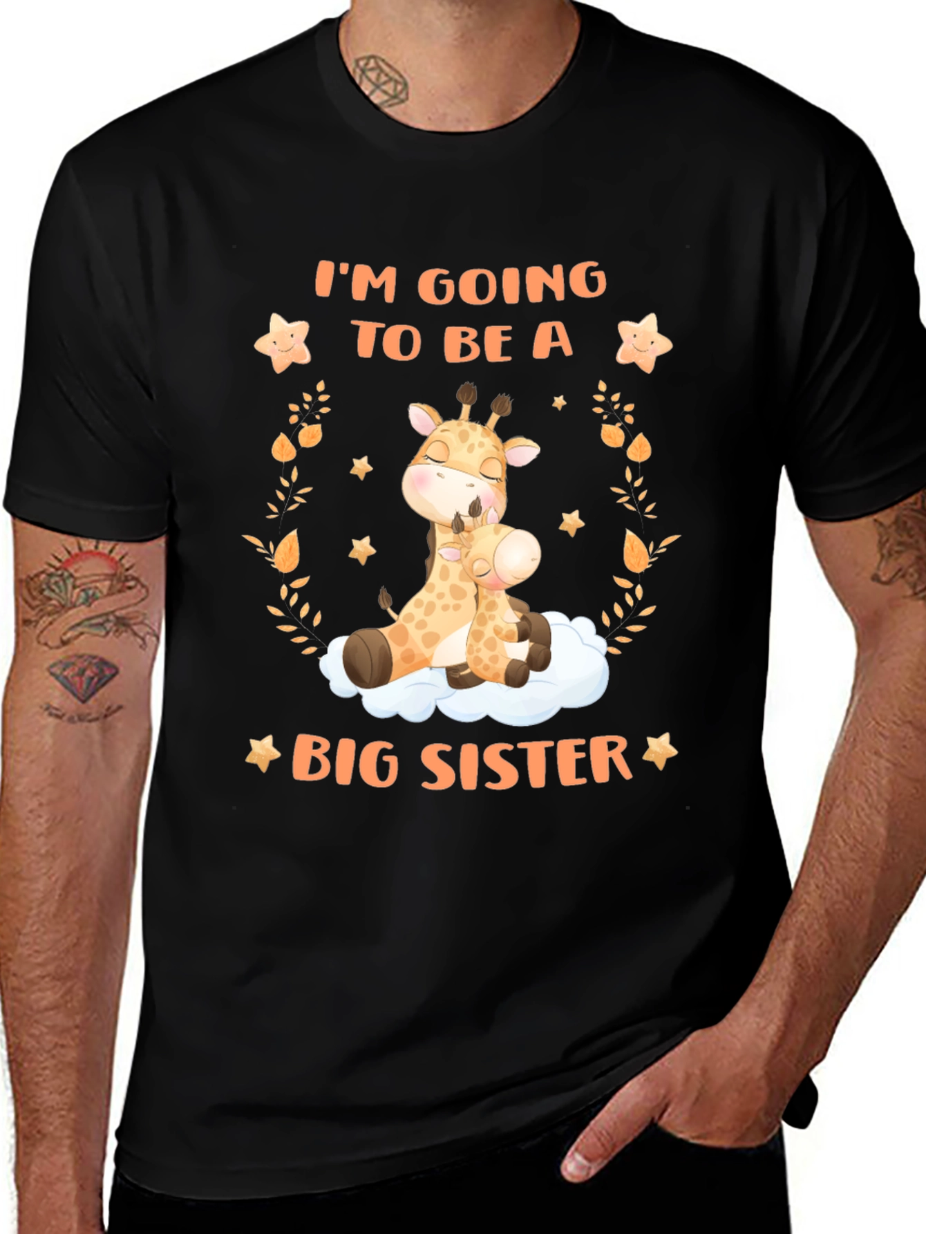 Big Sister Giraffe Graphic Tee - Baby Announcement