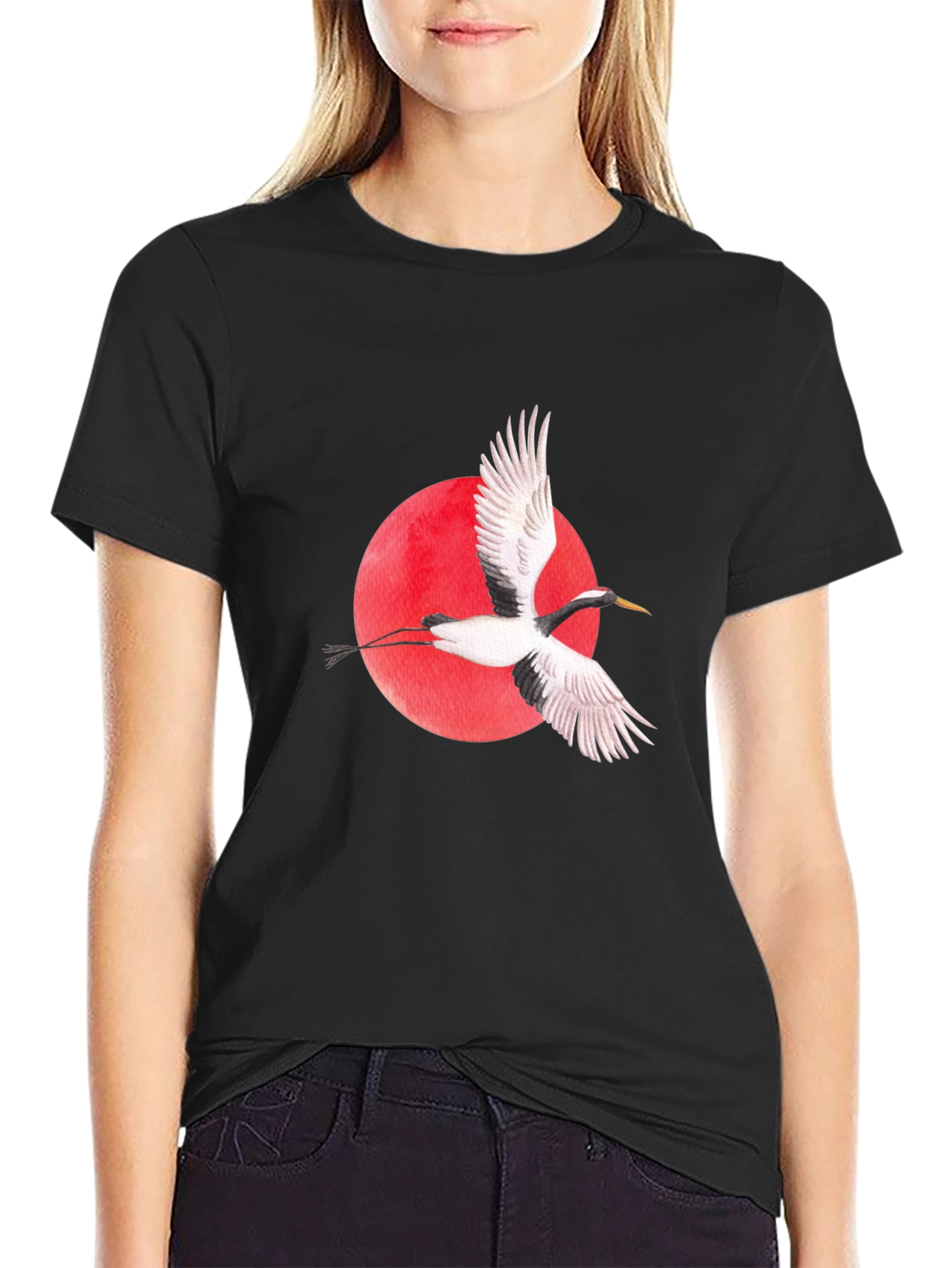 Crane Graphic Black T-Shirt