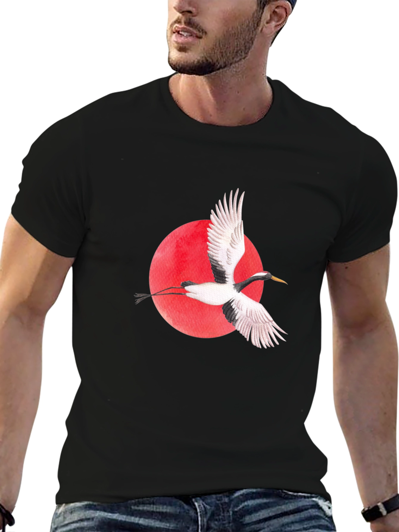 Crane Graphic Black T-Shirt