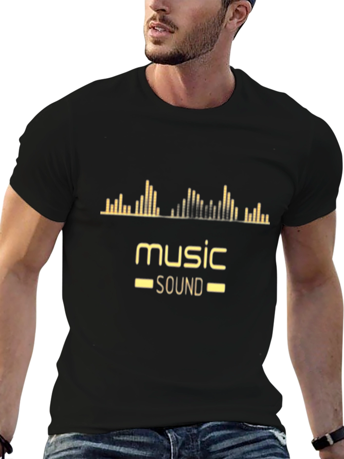 Music Sound Graphic Print Black T-Shirt