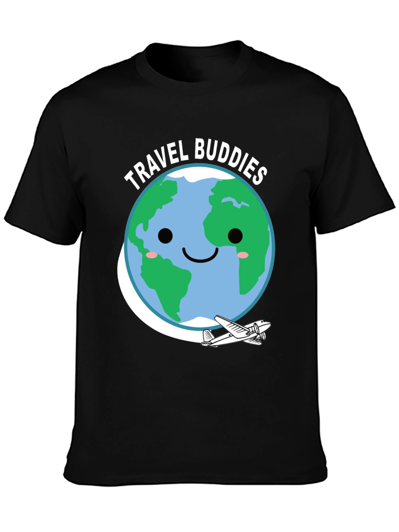 Travel Buddies Graphic Tee - Earth & Airplane Design