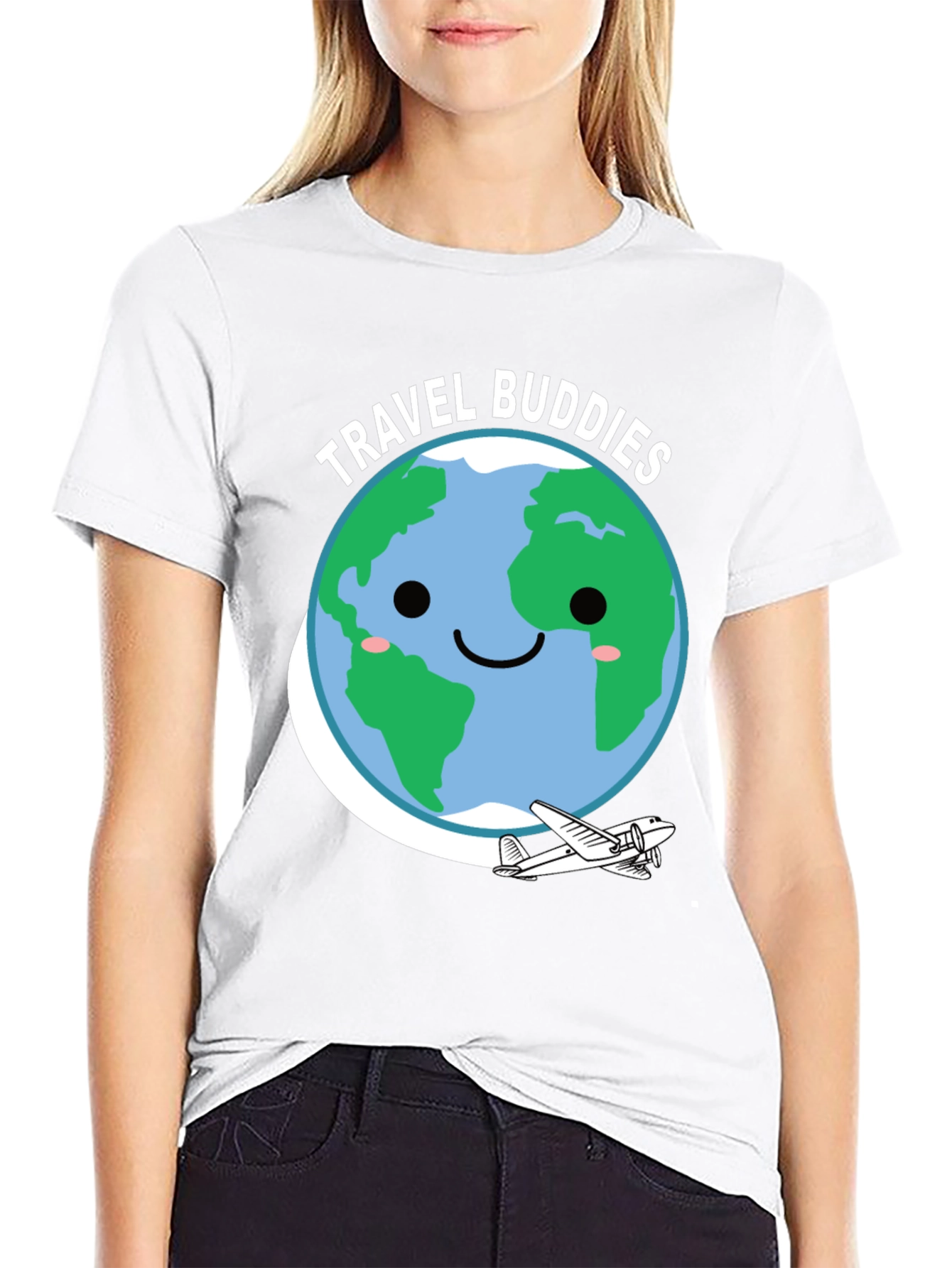 Travel Buddies Graphic Tee - Earth & Airplane Design