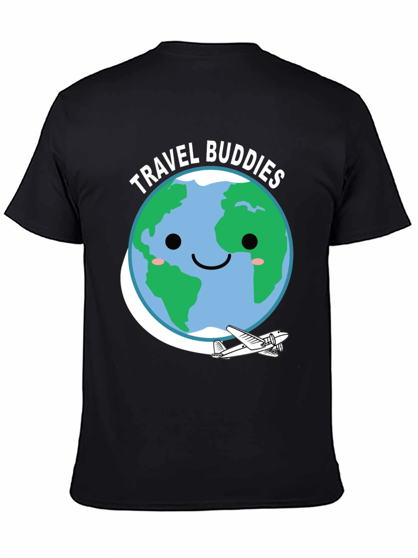 Travel Buddies Graphic Tee - Earth & Airplane Design