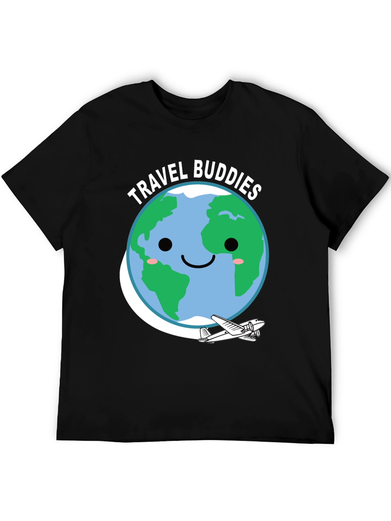 Travel Buddies Graphic Tee - Earth & Airplane Design