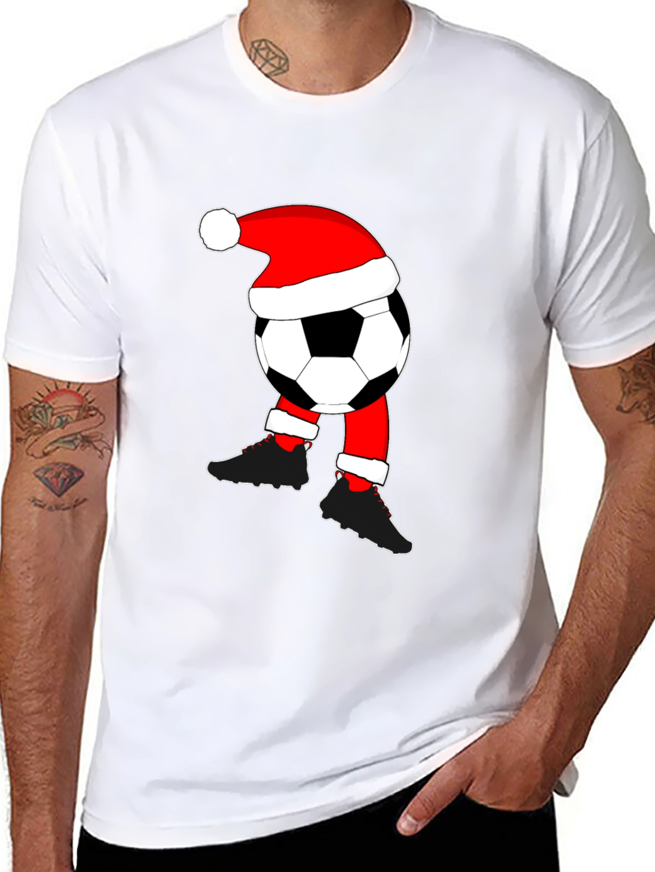 Soccer Ball Santa Hat Christmas T-Shirt