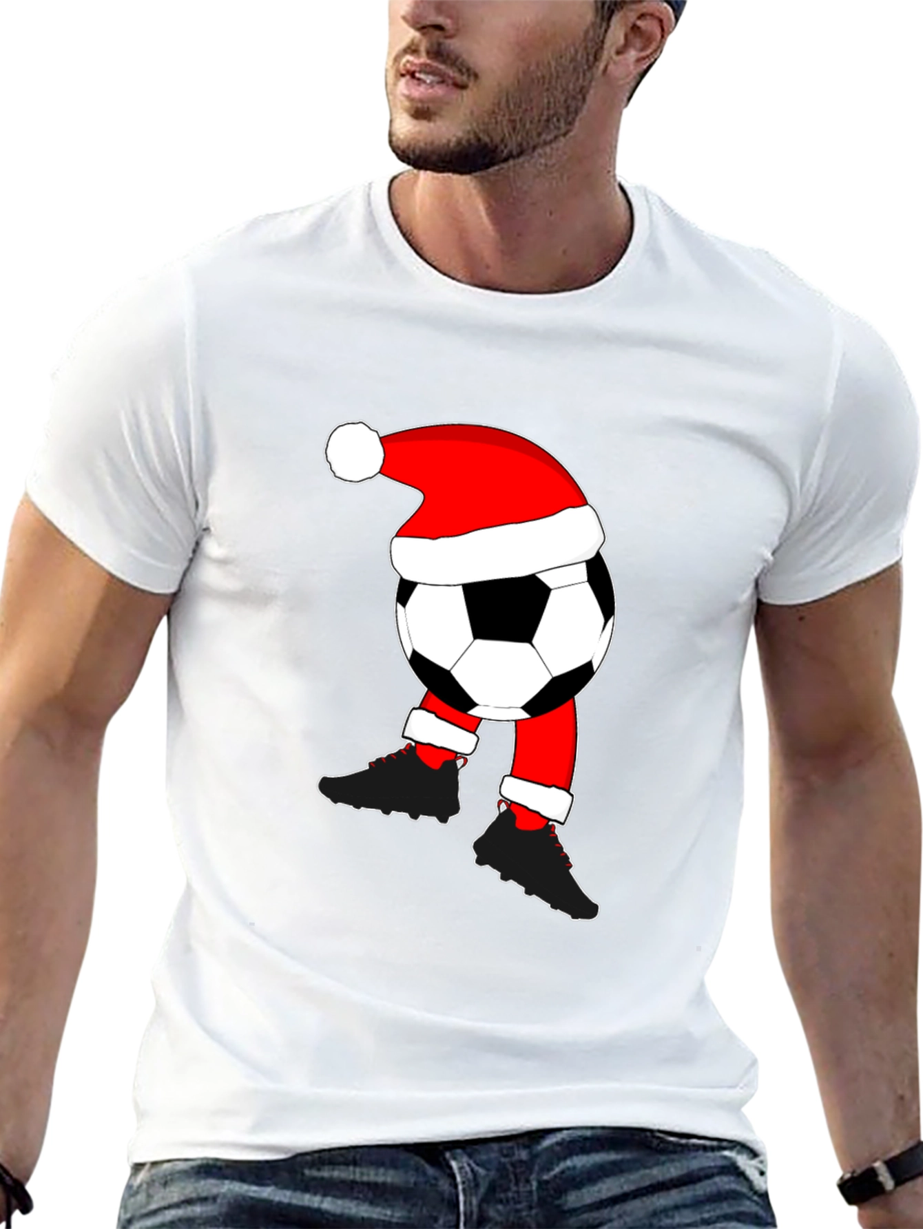 Soccer Ball Santa Hat Christmas T-Shirt